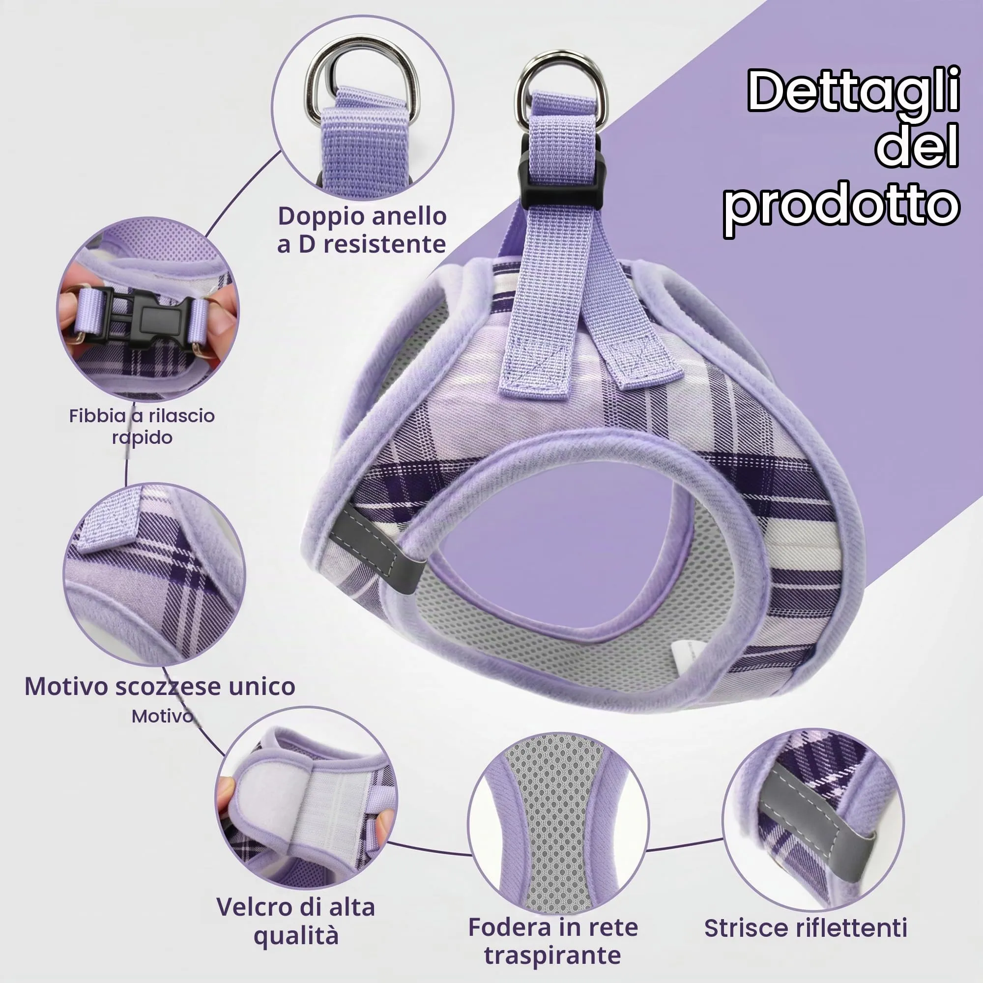 Pawsailor Pettorina Cane Piccola con Guinzaglio Anti-tiro Viola Chiaro XS - immagine 2