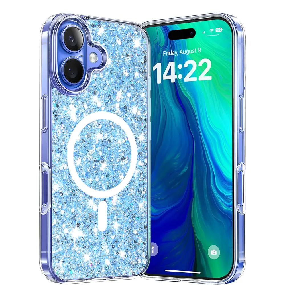 Custodia MagSafe per Apple iPhone 16 Plus, Techsuit, Sparkly Glitter, Blu - immagine 1