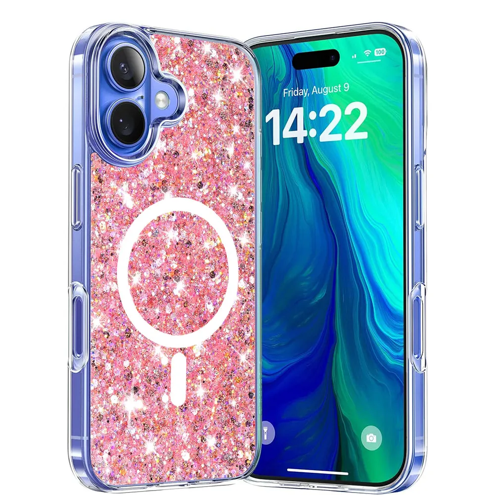 Custodia MagSafe per Apple iPhone 16 Plus, Techsuit, Sparkly Glitter, Rosa - immagine 1