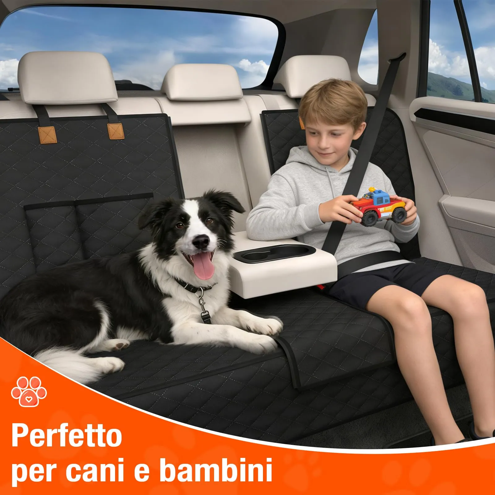 BMaoBBo Coprisedile Auto per Aani Sedile Posteriore Dell'Auto, Antiscivolo, Impermeabile, 136 x 45 cm, Antigraffio, con Isofix, Compatibile con La Maggior Parte Delle Auto, SUV e Camion (Nero) - immagine 2