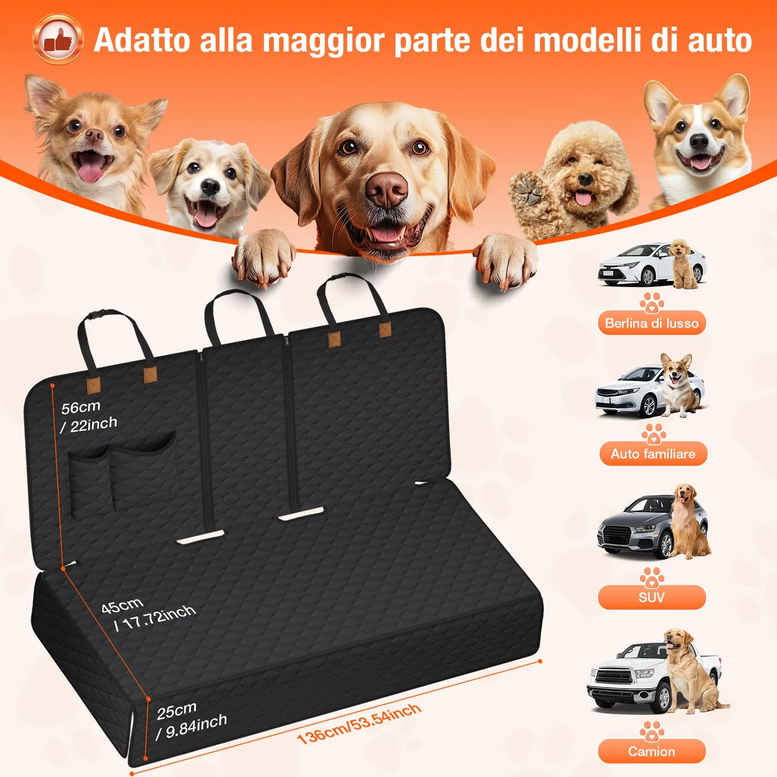 BMaoBBo Coprisedile Auto per Aani Sedile Posteriore Dell'Auto, Antiscivolo, Impermeabile, 136 x 45 cm, Antigraffio, con Isofix, Compatibile con La Maggior Parte Delle Auto, SUV e Camion (Nero) - immagine 3