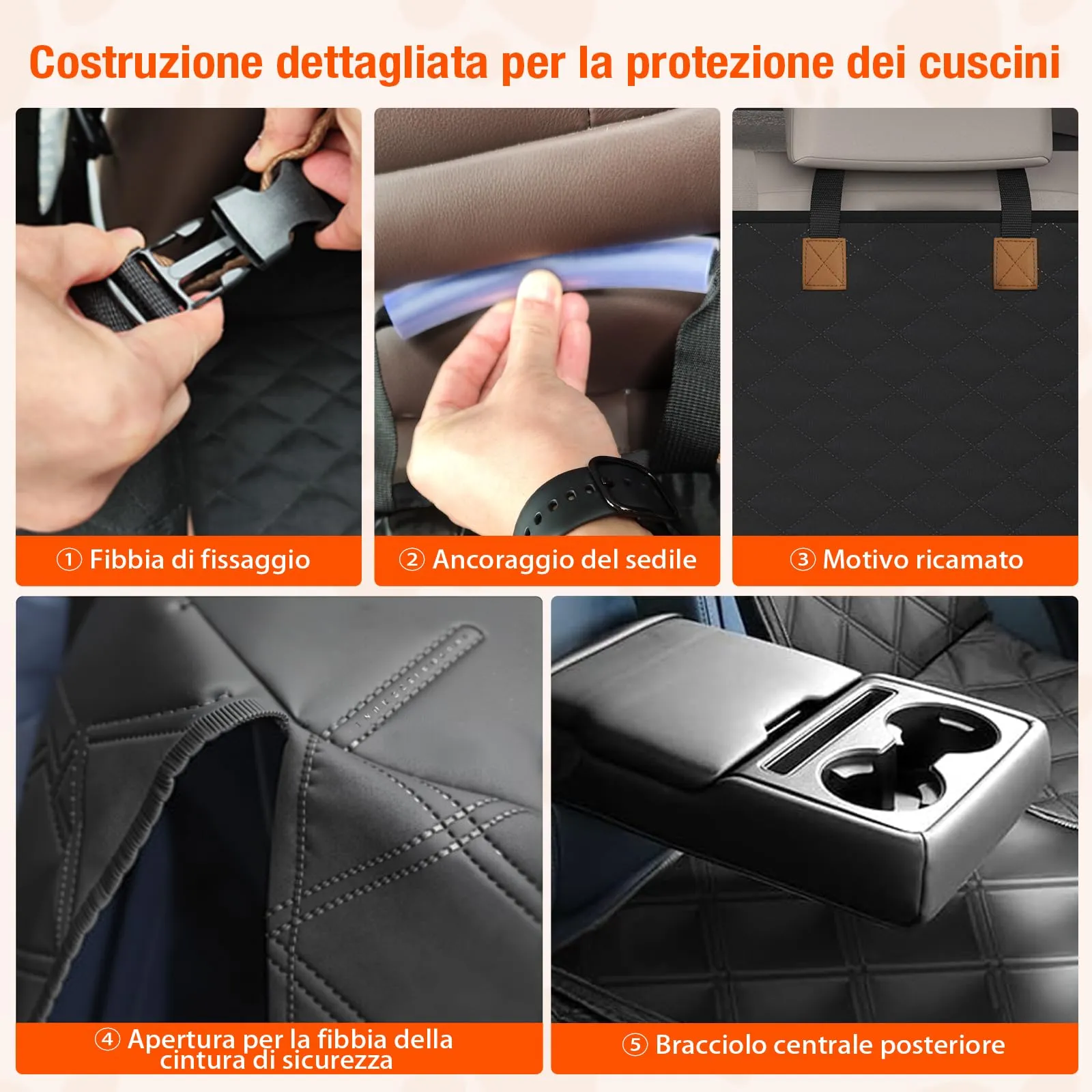 BMaoBBo Coprisedile Auto per Aani Sedile Posteriore Dell'Auto, Antiscivolo, Impermeabile, 136 x 45 cm, Antigraffio, con Isofix, Compatibile con La Maggior Parte Delle Auto, SUV e Camion (Nero) - immagine 4
