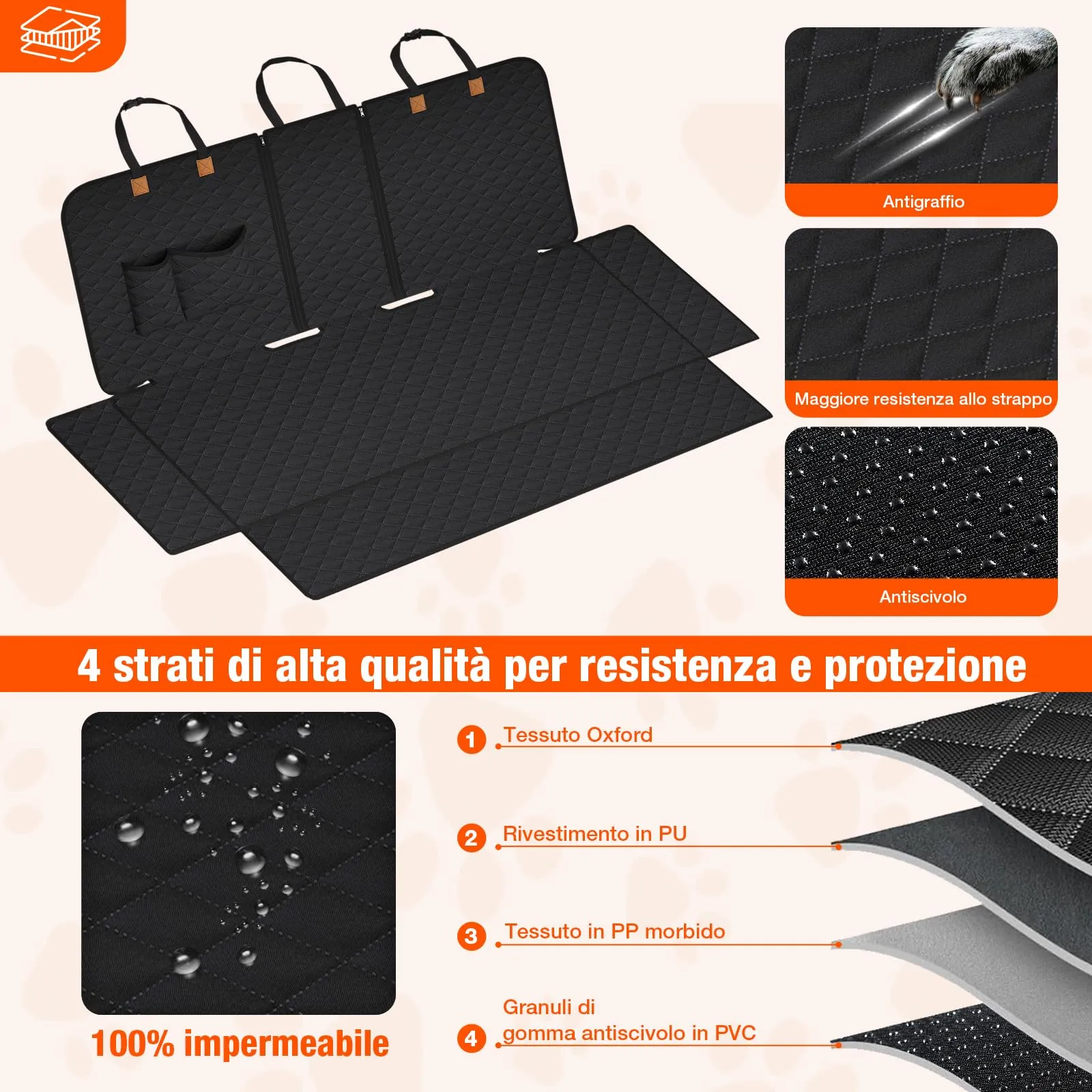 BMaoBBo Coprisedile Auto per Aani Sedile Posteriore Dell'Auto, Antiscivolo, Impermeabile, 136 x 45 cm, Antigraffio, con Isofix, Compatibile con La Maggior Parte Delle Auto, SUV e Camion (Nero) - immagine 5