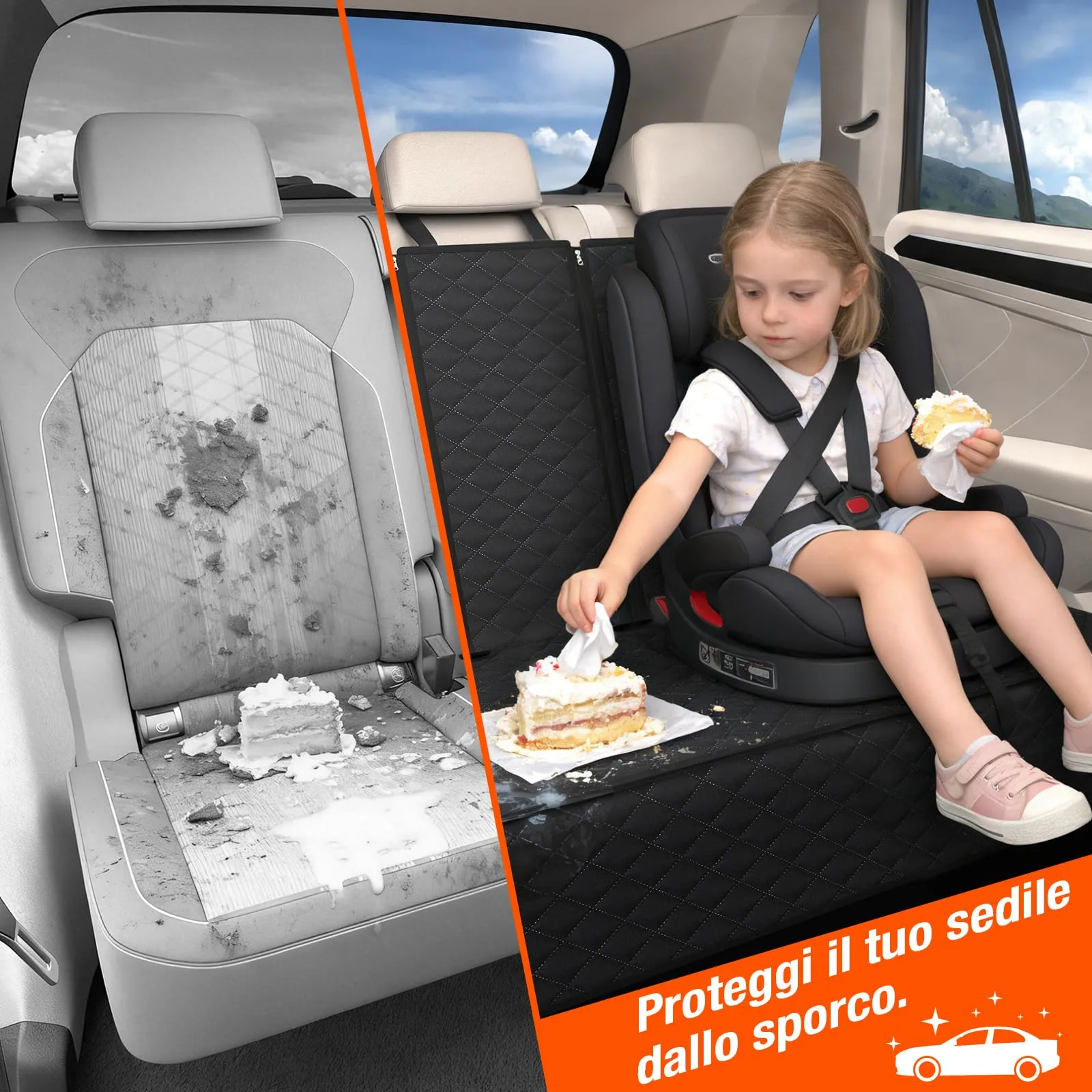 BMaoBBo Coprisedile Auto per Aani Sedile Posteriore Dell'Auto, Antiscivolo, Impermeabile, 136 x 45 cm, Antigraffio, con Isofix, Compatibile con La Maggior Parte Delle Auto, SUV e Camion (Nero) - immagine 6