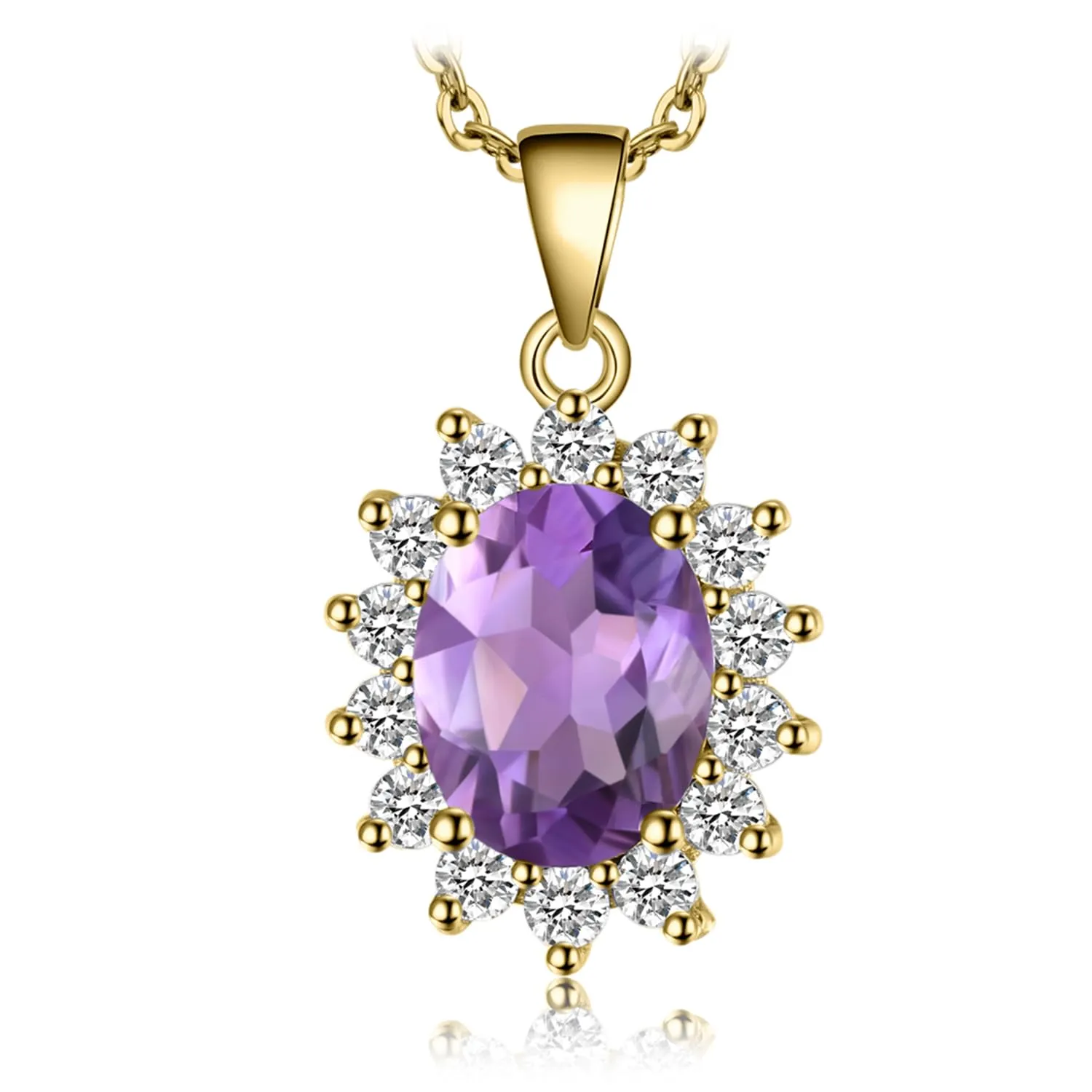 JewelryPalace 1.8ct Collana Donna Kate Middleton placcato oro giallo 14K Amethyst Colored Cubic Zirconia, Princess Diana William Collana Ciondolo Ovale Catena 45cm, Collane Pendenti Oro Set Gioielli - immagine 1