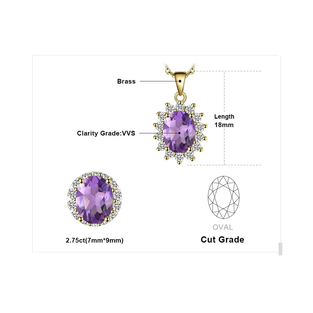JewelryPalace 1.8ct Collana Donna Kate Middleton placcato oro giallo 14K Amethyst Colored Cubic Zirconia, Princess Diana William Collana Ciondolo Ovale Catena 45cm, Collane Pendenti Oro Set Gioielli - immagine 2