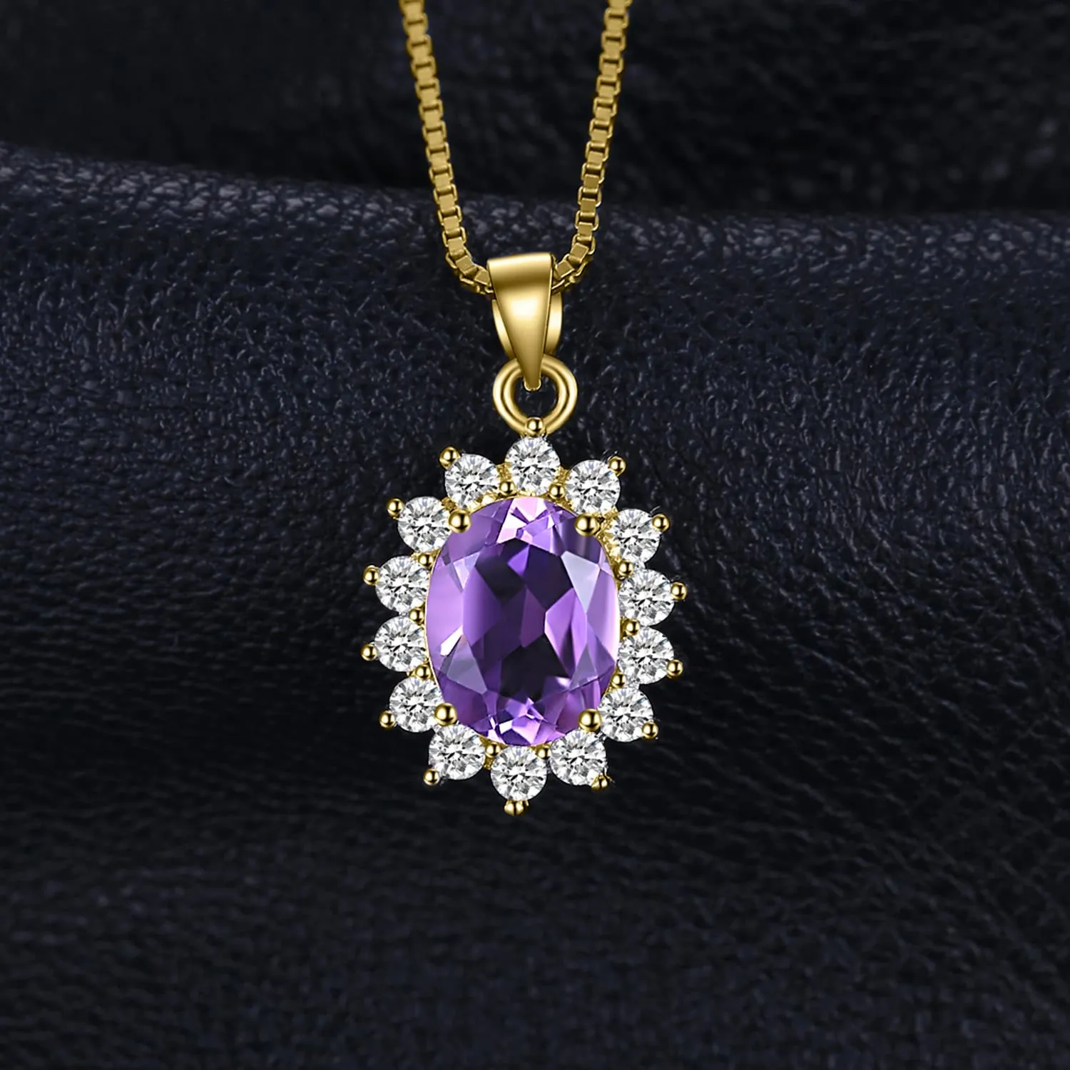 JewelryPalace 1.8ct Collana Donna Kate Middleton placcato oro giallo 14K Amethyst Colored Cubic Zirconia, Princess Diana William Collana Ciondolo Ovale Catena 45cm, Collane Pendenti Oro Set Gioielli - immagine 3