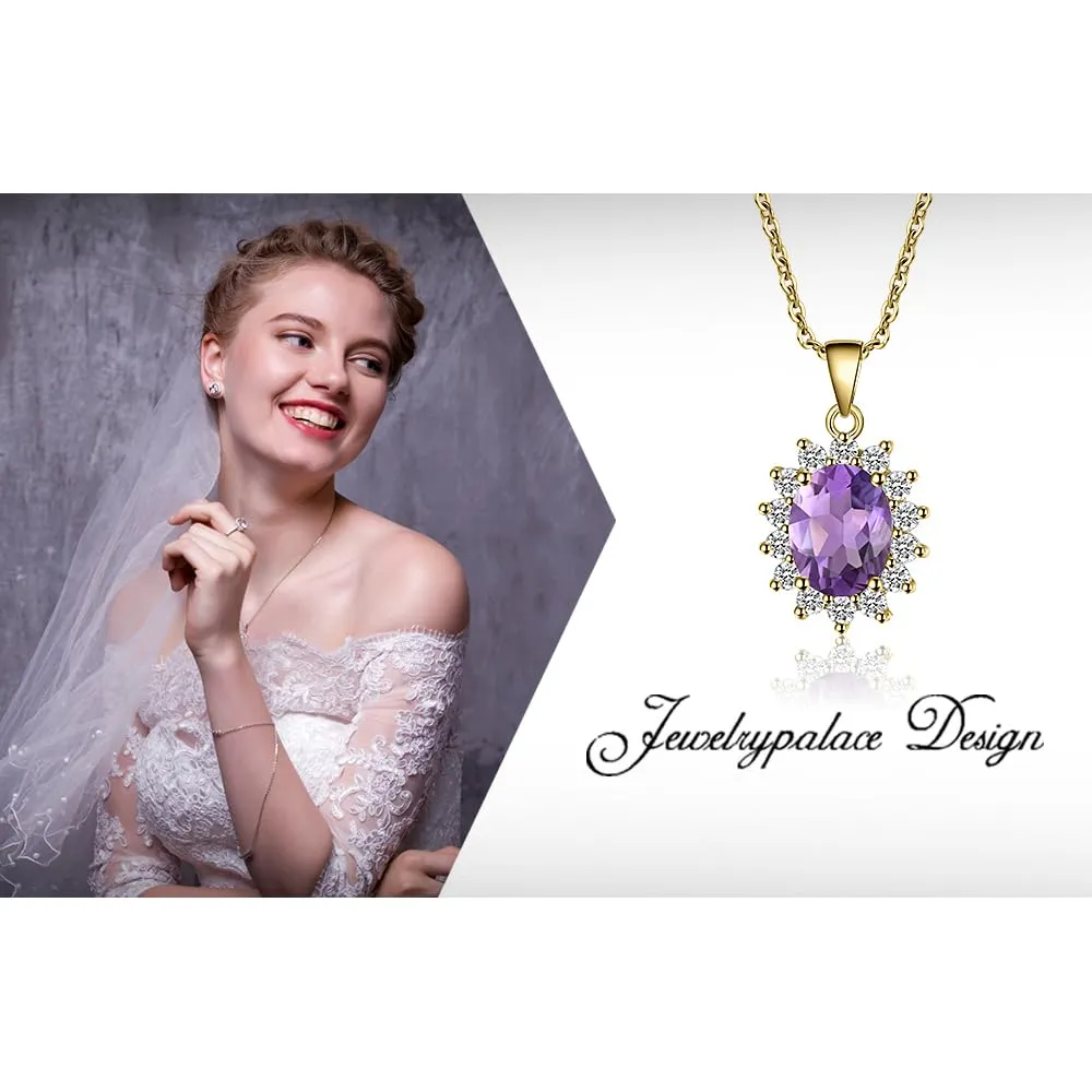 JewelryPalace 1.8ct Collana Donna Kate Middleton placcato oro giallo 14K Amethyst Colored Cubic Zirconia, Princess Diana William Collana Ciondolo Ovale Catena 45cm, Collane Pendenti Oro Set Gioielli - immagine 6