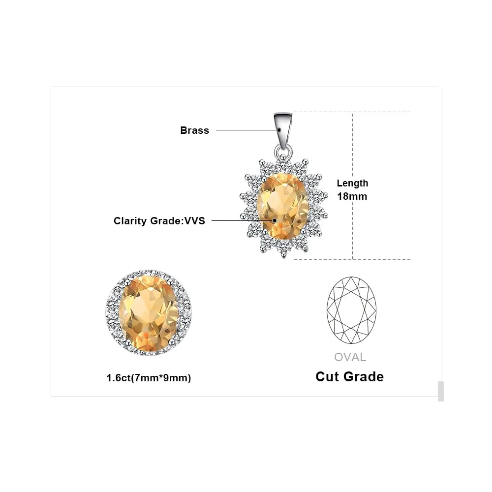JewelryPalace 1.8ct Collana Donna Kate Middleton placcato oro bianco 14K Citrine Colored Nano Crystal, Princess Diana William Collana Ciondolo Ovale Catena 45cm, Collane Pendenti Set Gioielli Donna - immagine 2