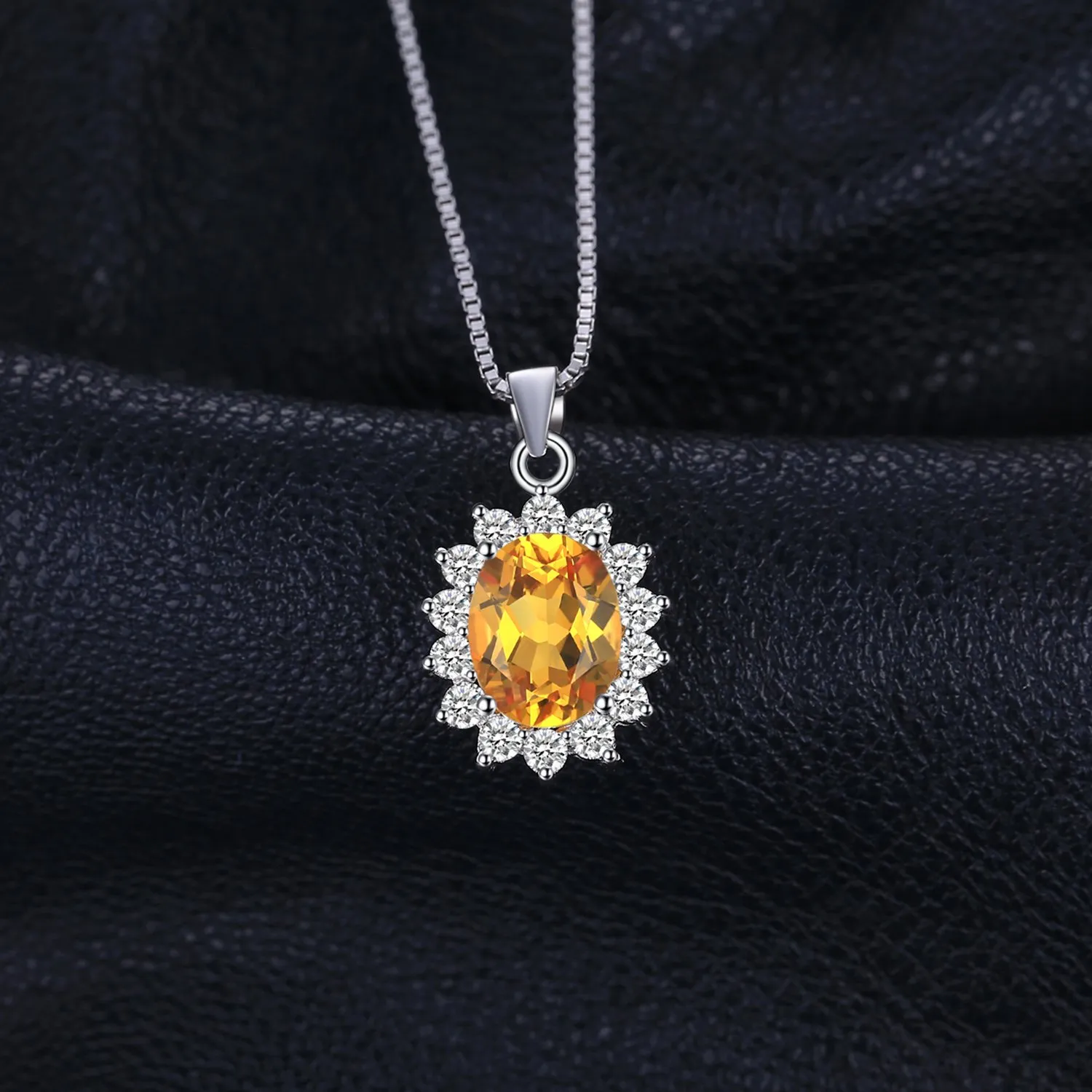JewelryPalace 1.8ct Collana Donna Kate Middleton placcato oro bianco 14K Citrine Colored Nano Crystal, Princess Diana William Collana Ciondolo Ovale Catena 45cm, Collane Pendenti Set Gioielli Donna - immagine 3