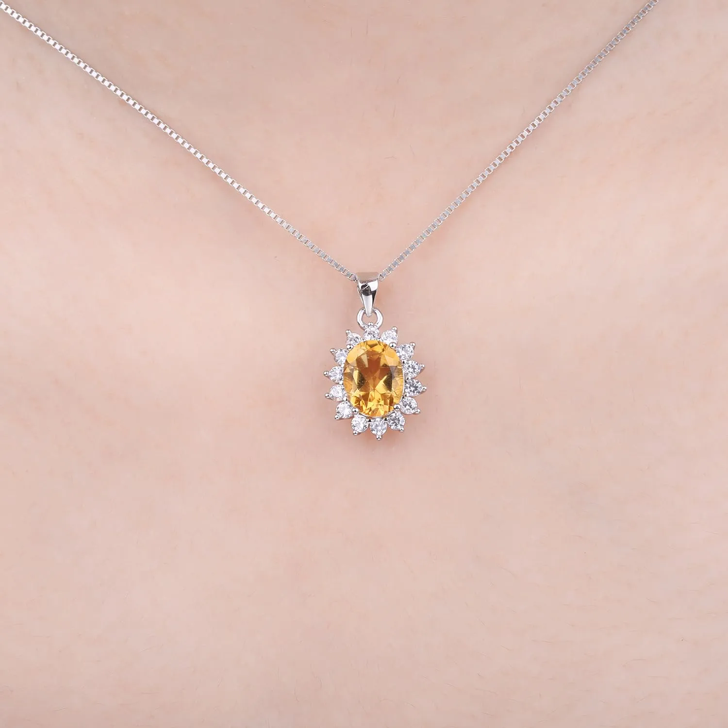JewelryPalace 1.8ct Collana Donna Kate Middleton placcato oro bianco 14K Citrine Colored Nano Crystal, Princess Diana William Collana Ciondolo Ovale Catena 45cm, Collane Pendenti Set Gioielli Donna - immagine 4