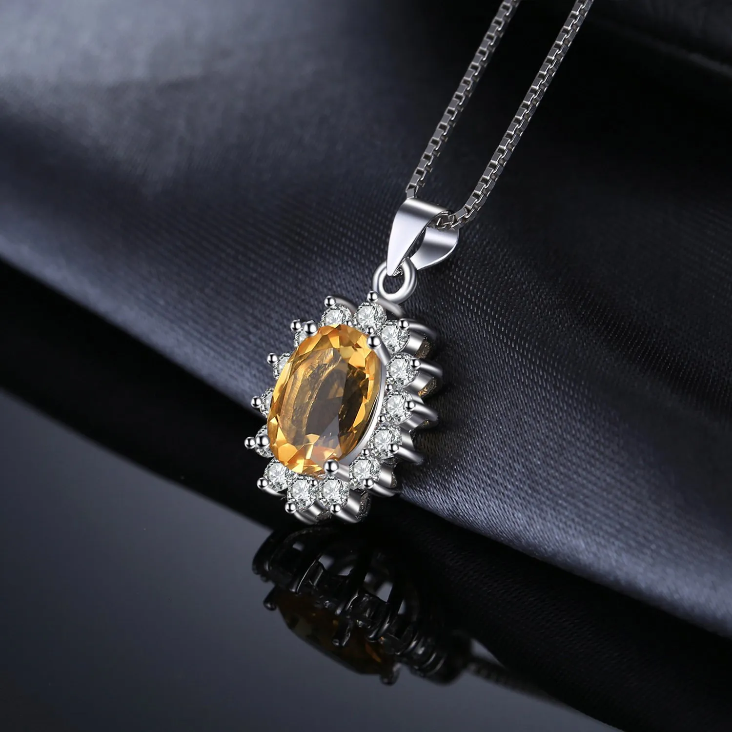 JewelryPalace 1.8ct Collana Donna Kate Middleton placcato oro bianco 14K Citrine Colored Nano Crystal, Princess Diana William Collana Ciondolo Ovale Catena 45cm, Collane Pendenti Set Gioielli Donna - immagine 5