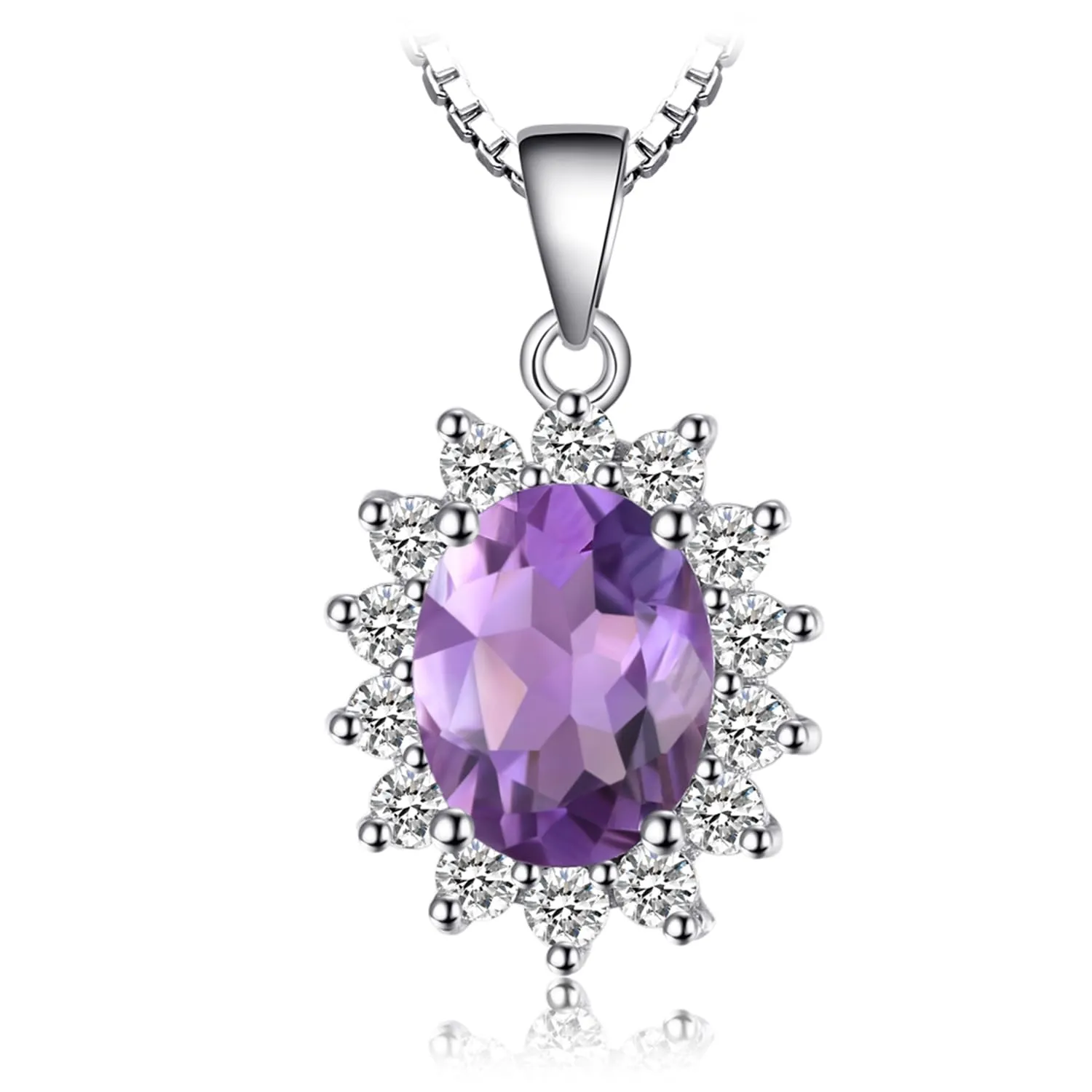 JewelryPalace 1.8ct Collana Donna Kate Middleton placcato oro bianco 14K Amethyst Colored Cubic Zirconia, Princess Diana William Collana Ciondolo Ovale Catena 45cm, Collane Pendenti Set Gioielli Donna - immagine 1