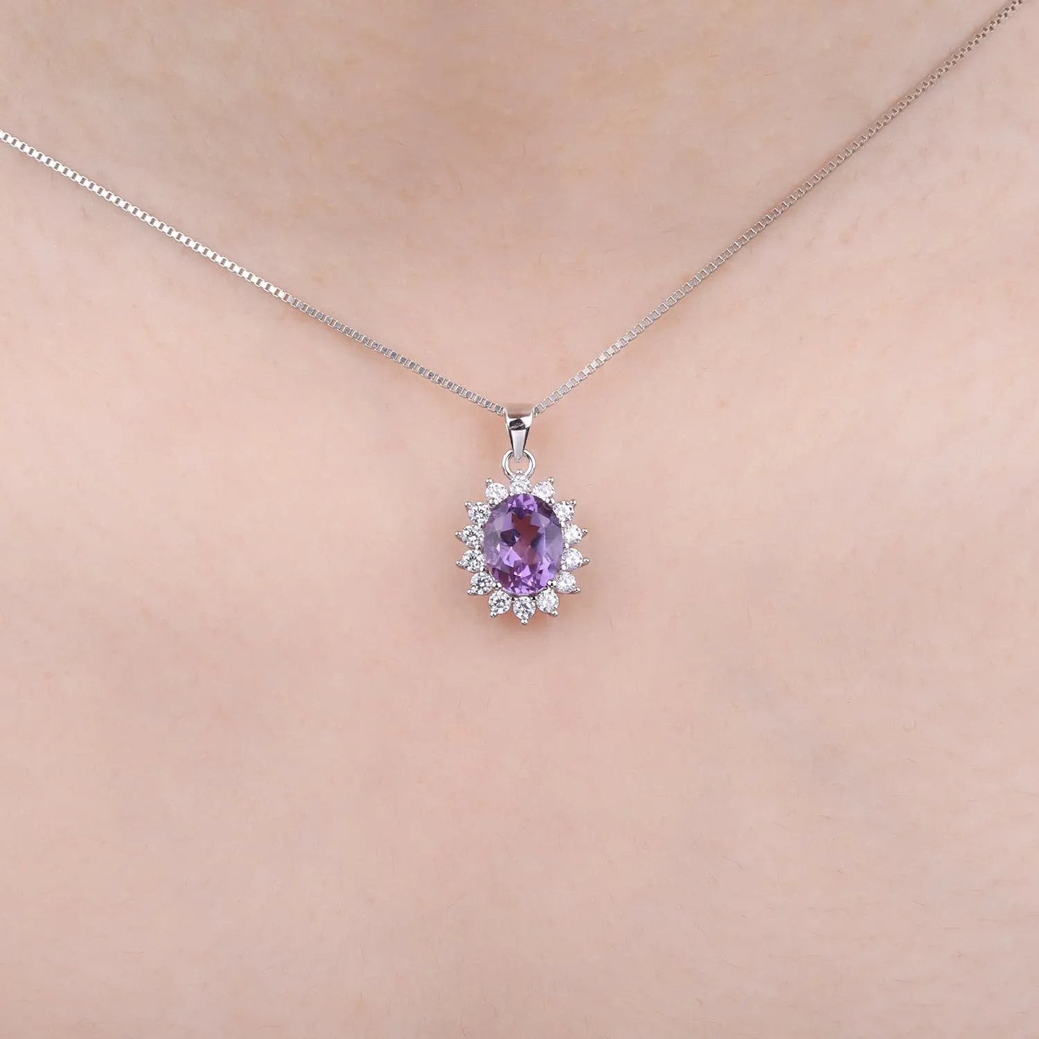 JewelryPalace 1.8ct Collana Donna Kate Middleton placcato oro bianco 14K Amethyst Colored Cubic Zirconia, Princess Diana William Collana Ciondolo Ovale Catena 45cm, Collane Pendenti Set Gioielli Donna - immagine 4