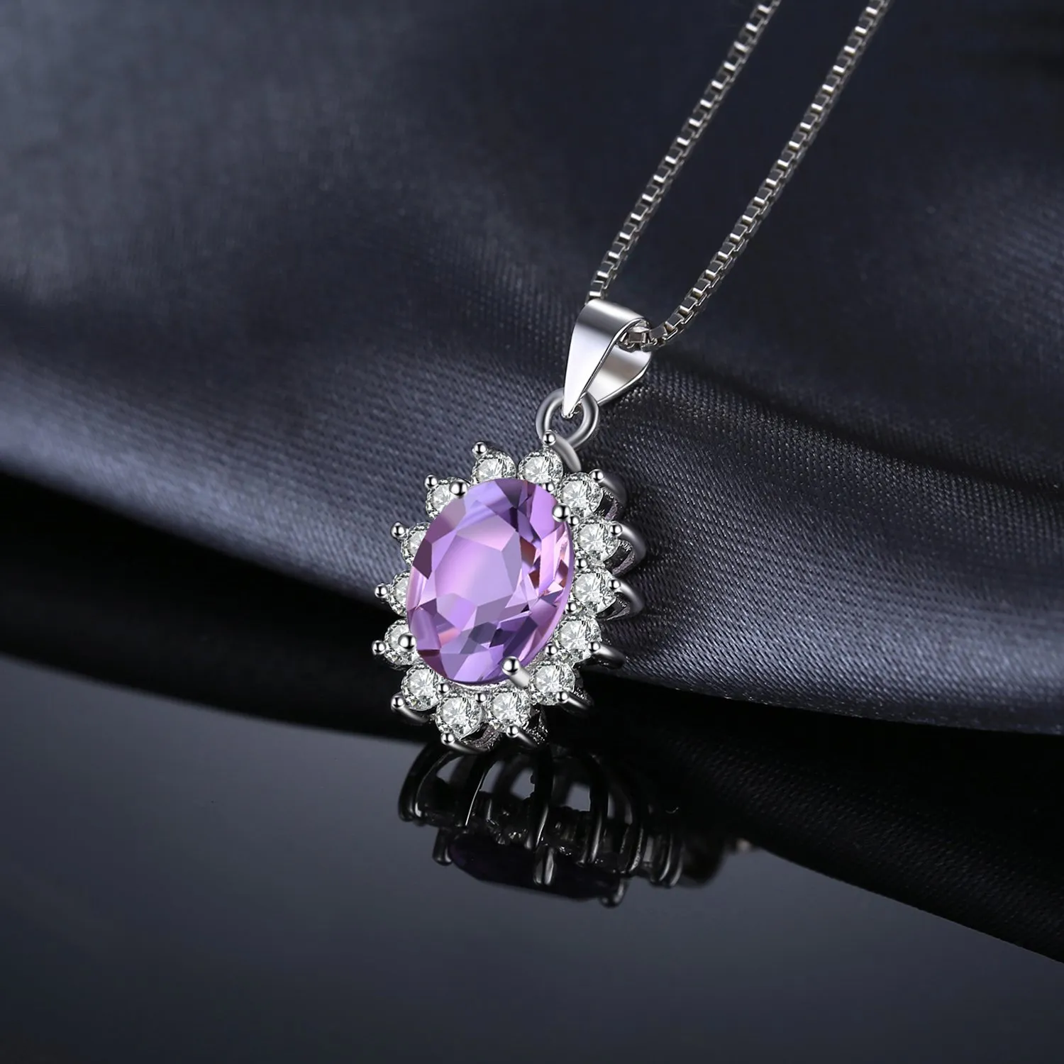 JewelryPalace 1.8ct Collana Donna Kate Middleton placcato oro bianco 14K Amethyst Colored Cubic Zirconia, Princess Diana William Collana Ciondolo Ovale Catena 45cm, Collane Pendenti Set Gioielli Donna - immagine 5