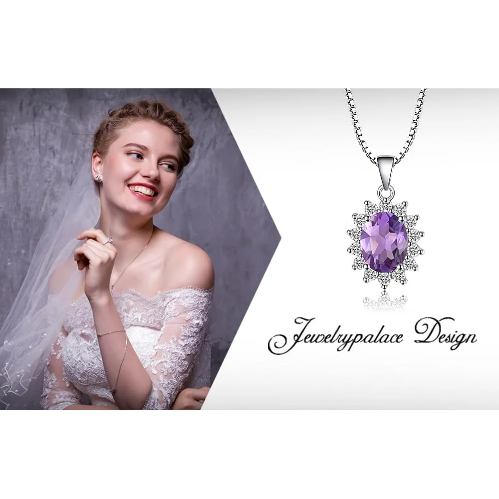 JewelryPalace 1.8ct Collana Donna Kate Middleton placcato oro bianco 14K Amethyst Colored Cubic Zirconia, Princess Diana William Collana Ciondolo Ovale Catena 45cm, Collane Pendenti Set Gioielli Donna - immagine 6