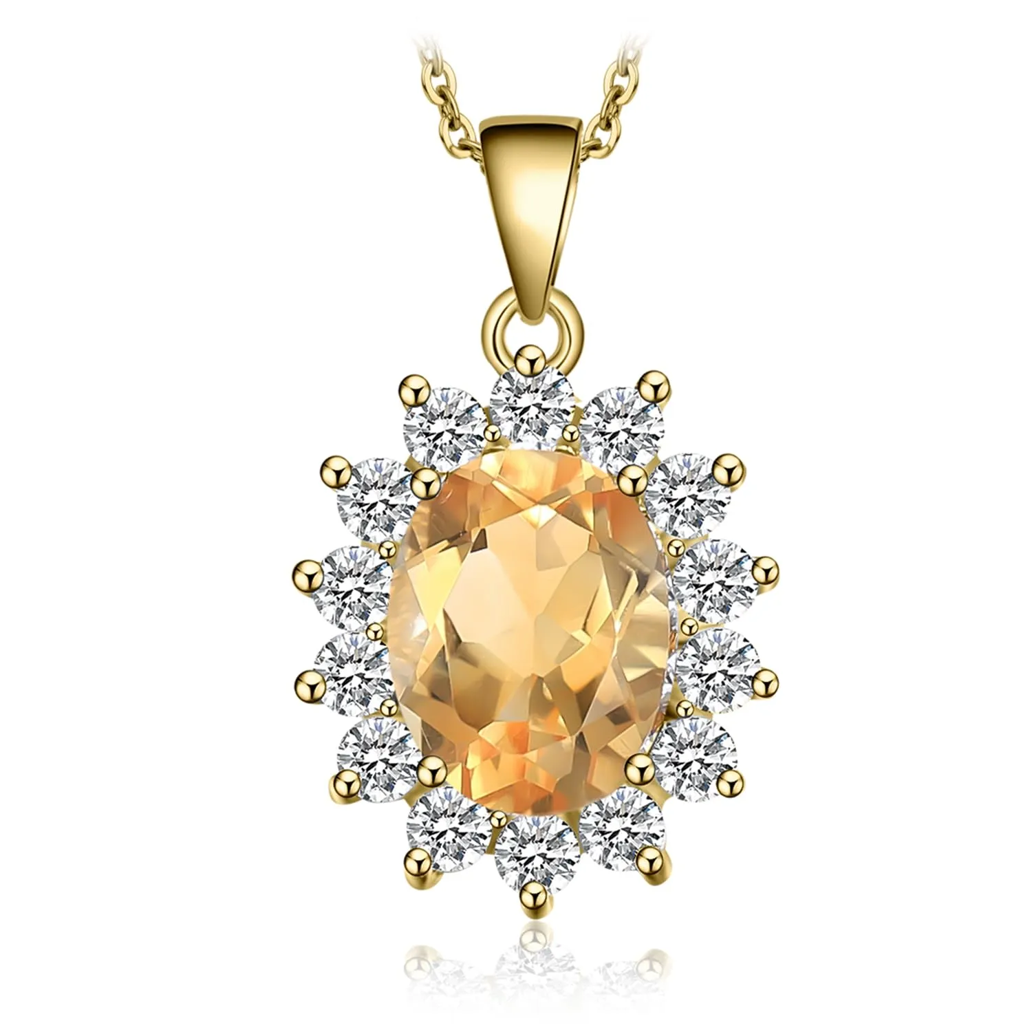 JewelryPalace 1.8ct Collana Donna Kate Middleton placcato oro giallo 14K con Citrine Colored Nano Crystal, Princess Diana William Collana Ciondolo Ovale Catena 45cm, Collane Pendenti Oro Set Gioielli - immagine 1
