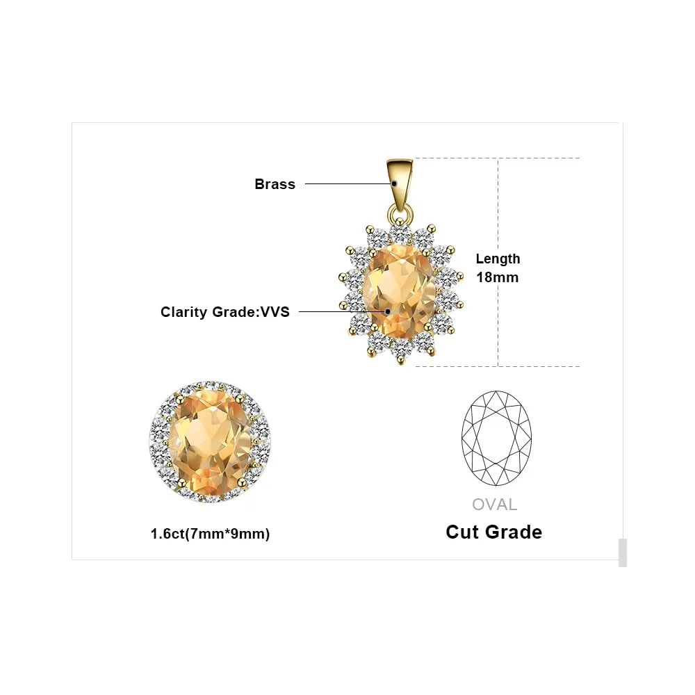 JewelryPalace 1.8ct Collana Donna Kate Middleton placcato oro giallo 14K con Citrine Colored Nano Crystal, Princess Diana William Collana Ciondolo Ovale Catena 45cm, Collane Pendenti Oro Set Gioielli - immagine 2