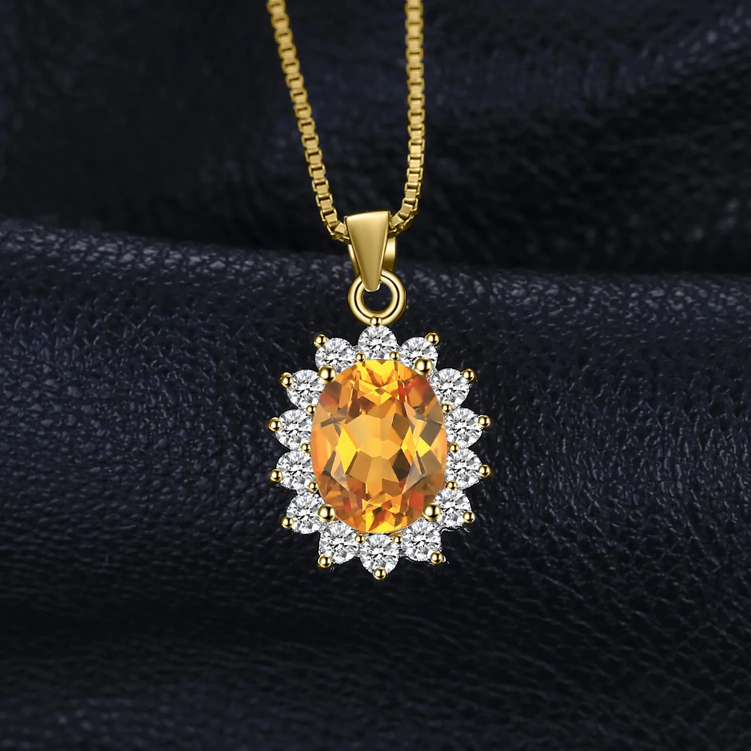 JewelryPalace 1.8ct Collana Donna Kate Middleton placcato oro giallo 14K con Citrine Colored Nano Crystal, Princess Diana William Collana Ciondolo Ovale Catena 45cm, Collane Pendenti Oro Set Gioielli - immagine 3