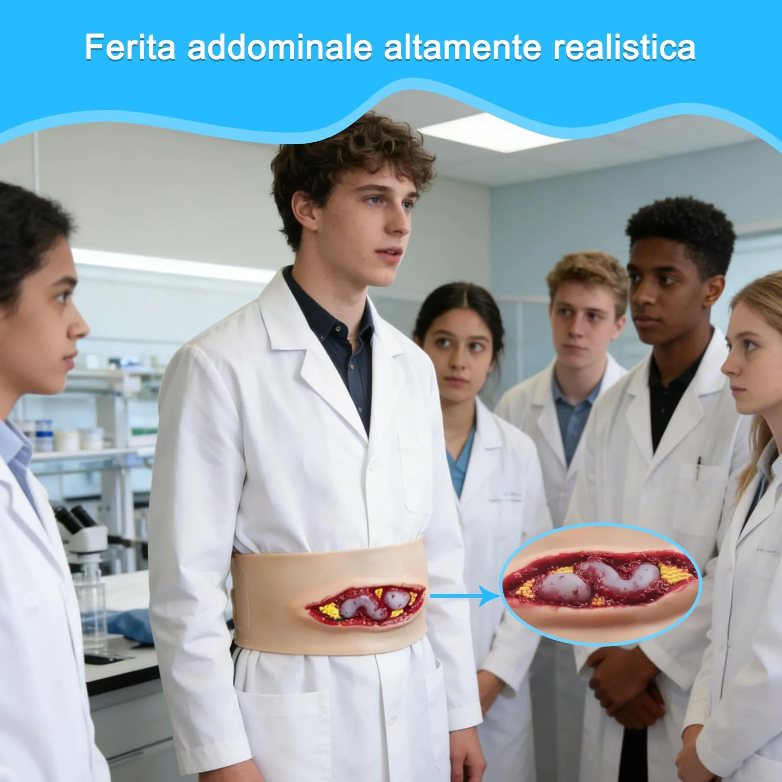 Simulatore indossabile per il trauma addominale - Modello realistico di ferita al torace per la gestione dell'eviscerazione, il controllo dell'emorragia e la simulazione di primo soccorso d'emergenza - immagine 2