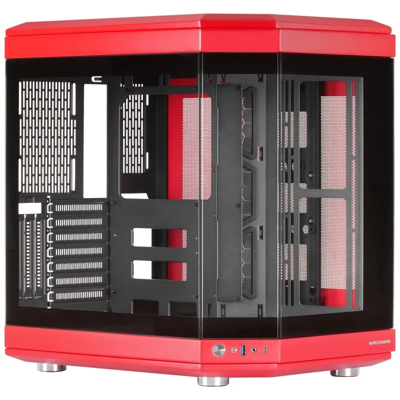 Mars Gaming MC-3T Mid-tower ATX triplo vetro temperato 3 slot PCI verticali USB-C 3.0 Rosso - immagine 1