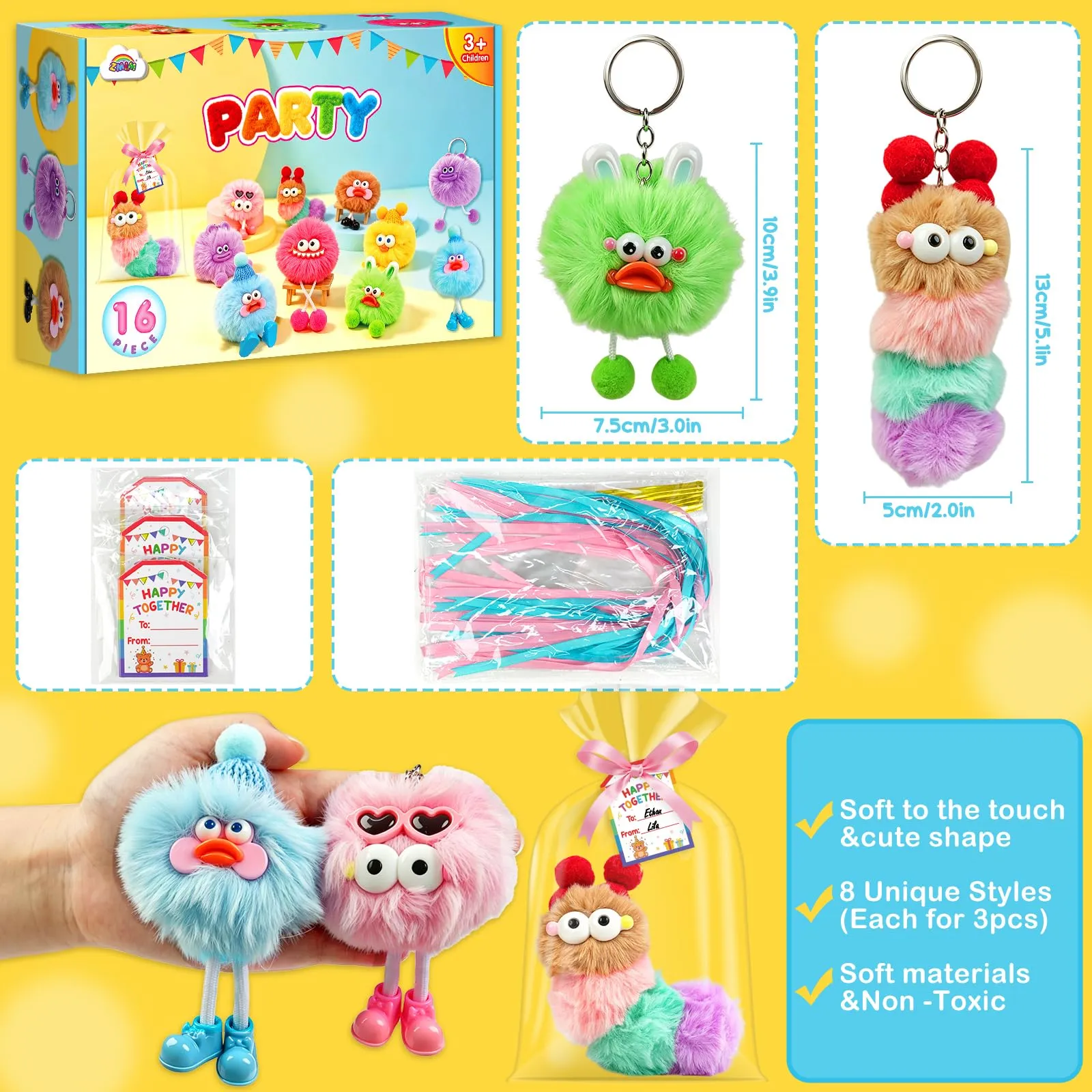 ZMLM Portachiavi Bambini, Pack 16 Gadget Compleanno Bambini Carino - immagine 3