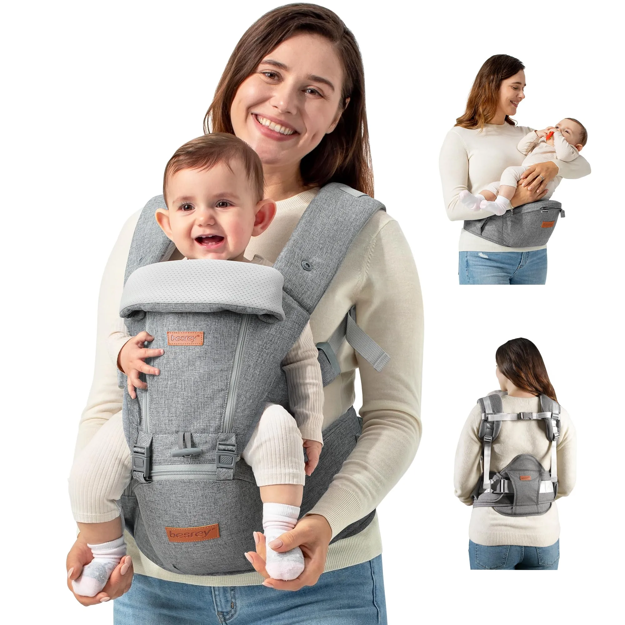 besrey Marsupio Neonato 4-36 Mesi con Seduta Ergonomica e Supporto Lombare - immagine 1