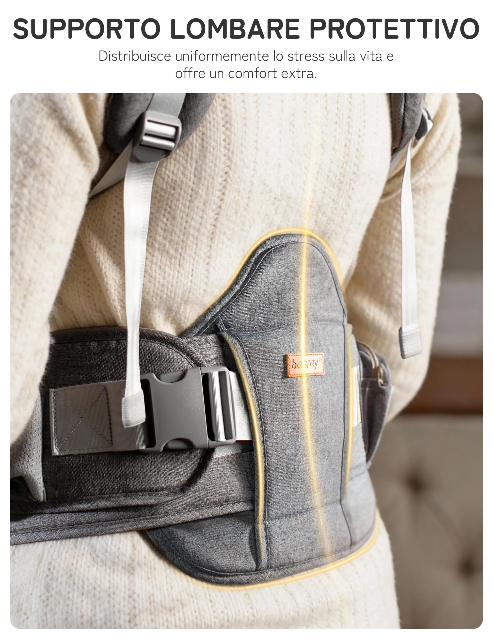 besrey Marsupio Neonato 4-36 Mesi con Seduta Ergonomica e Supporto Lombare - immagine 2