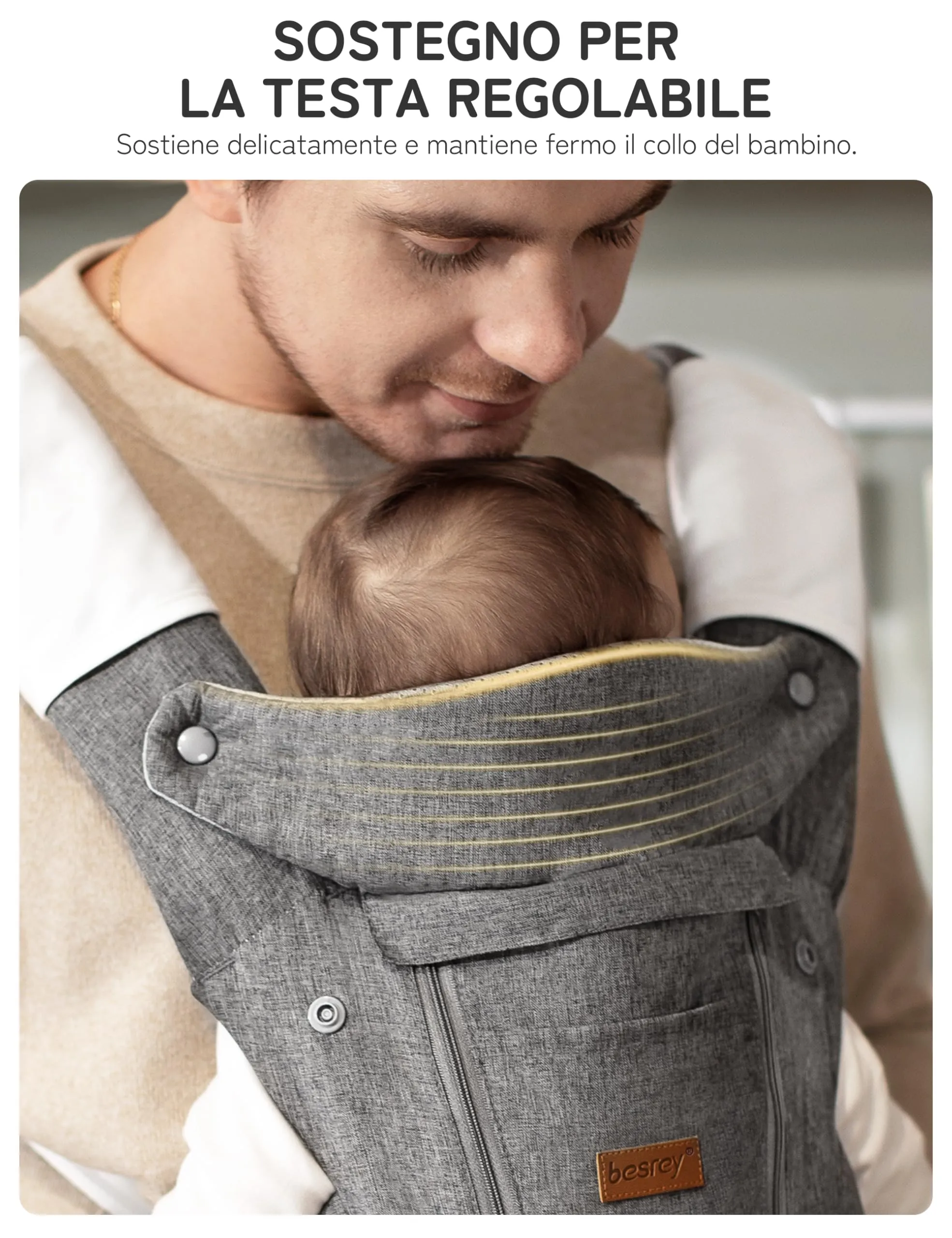 besrey Marsupio Neonato 4-36 Mesi con Seduta Ergonomica e Supporto Lombare - immagine 4