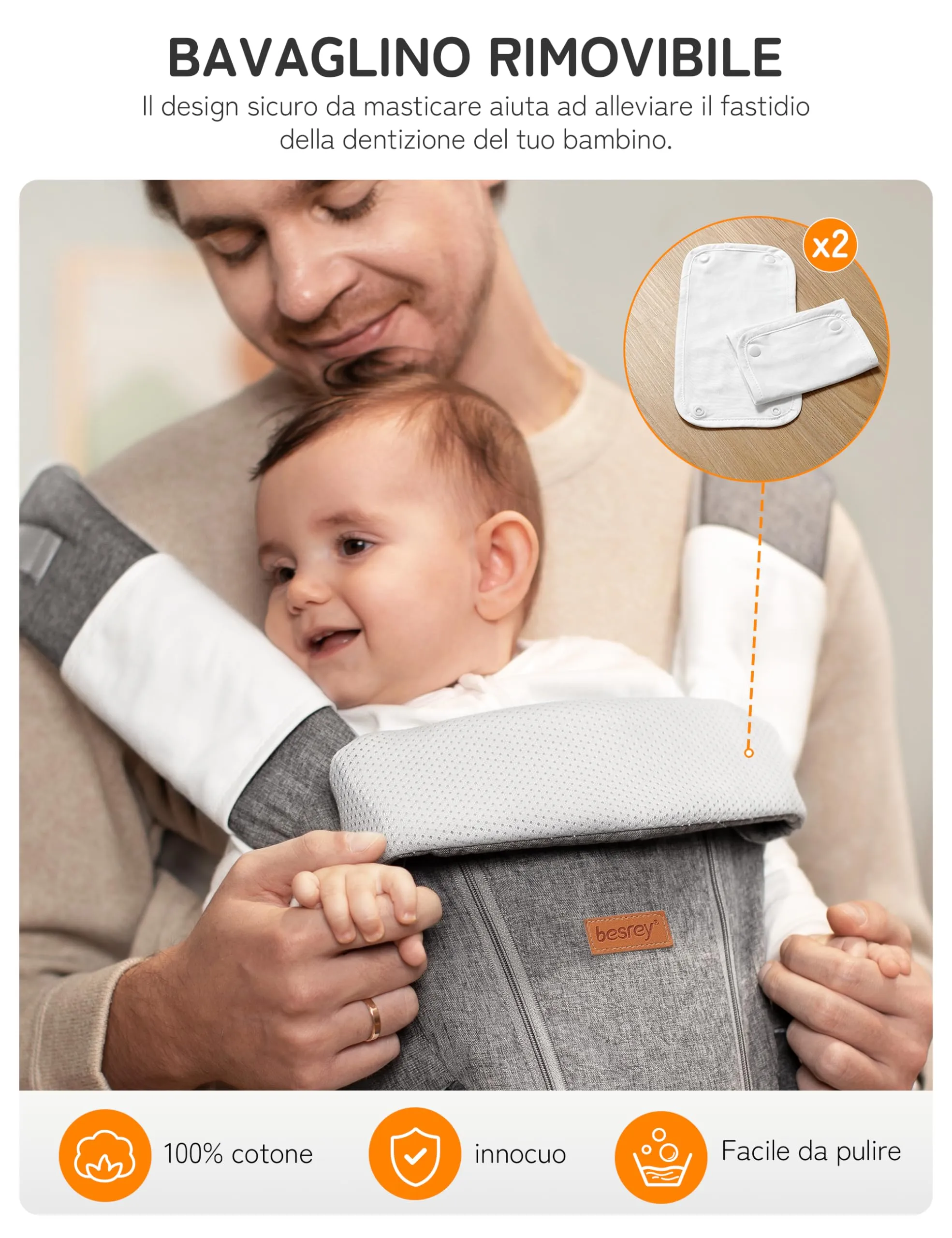 besrey Marsupio Neonato 4-36 Mesi con Seduta Ergonomica e Supporto Lombare - immagine 5