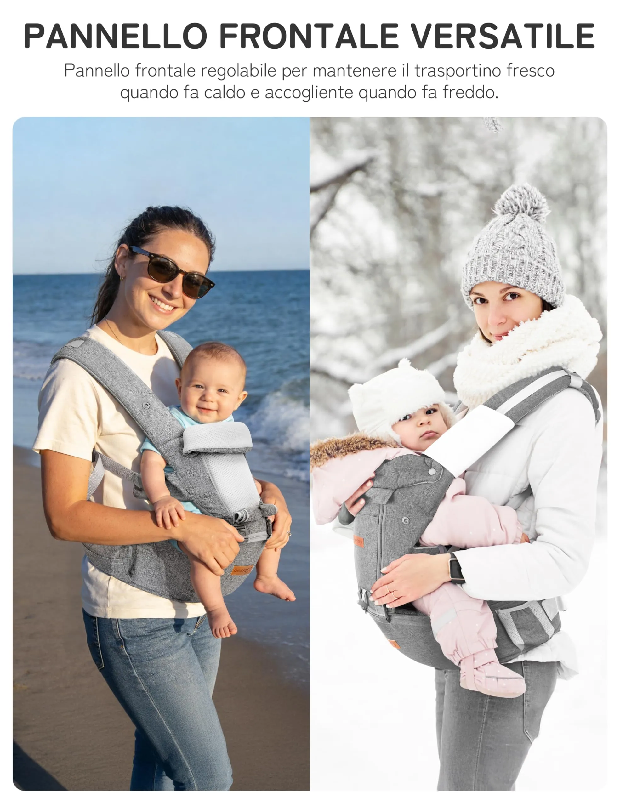 besrey Marsupio Neonato 4-36 Mesi con Seduta Ergonomica e Supporto Lombare - immagine 6