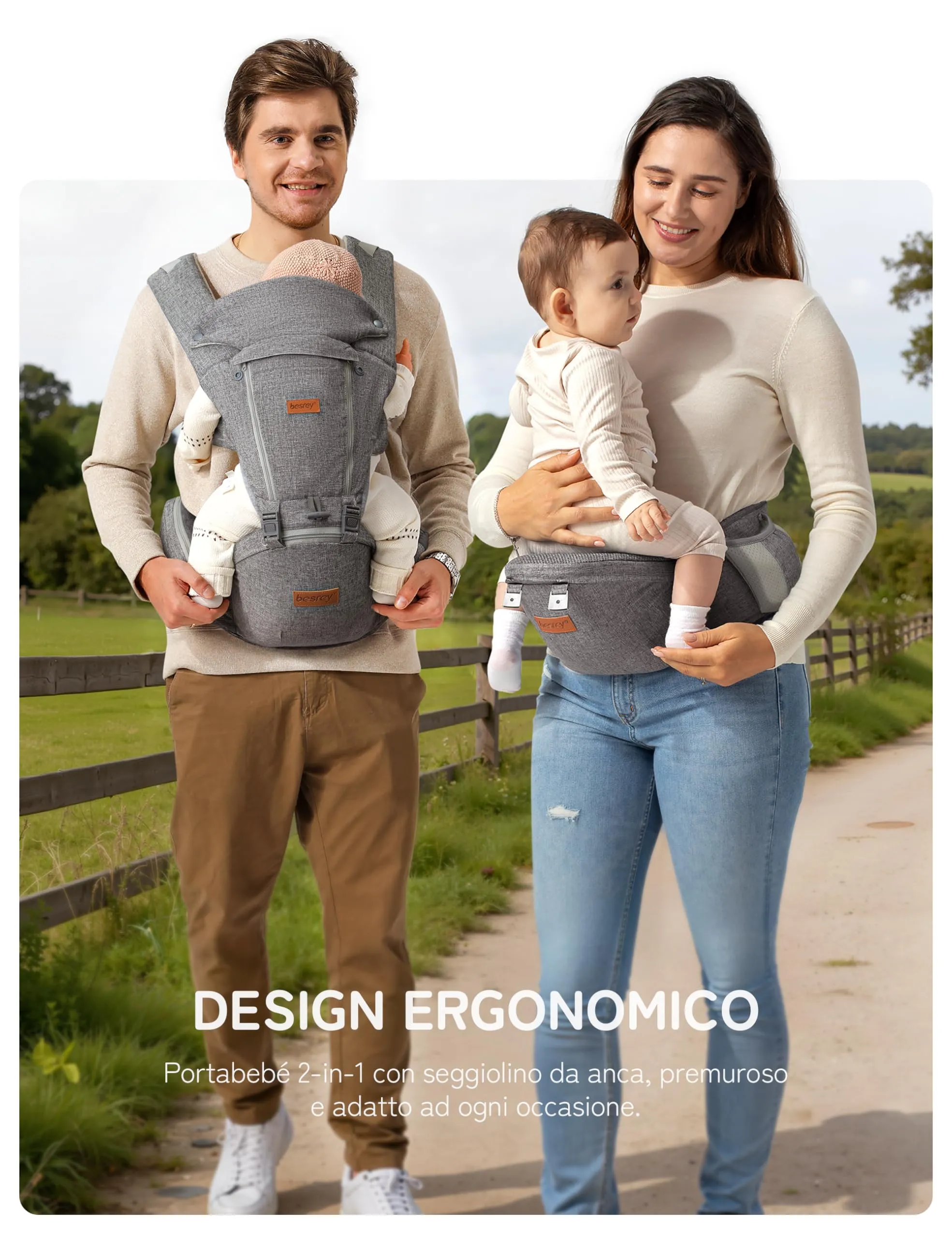 besrey Marsupio Neonato 4-36 Mesi con Seduta Ergonomica e Supporto Lombare - immagine 8