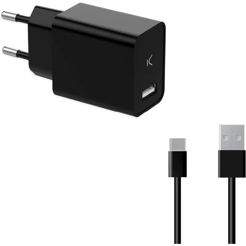 Caricabatterie di rete USB-A Ksix da 12 W + cavo da USB-A a USB-C 1 m Nero - immagine 1