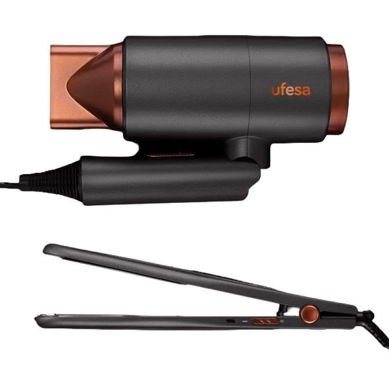 Phon Pieghevole Ufesa My Glamour Pack 2200W 3 Temperature 3 Velocità con Accessori Nero - immagine 1