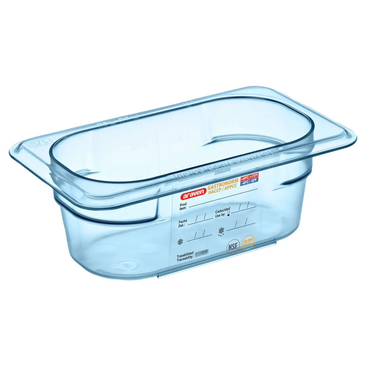 Araven Contenitore per alimenti GN 1/9 in ABS; GN 1/9, 0.6 l, 17.6x10.8x6.5 cm (LxLxP); blu - immagine 1