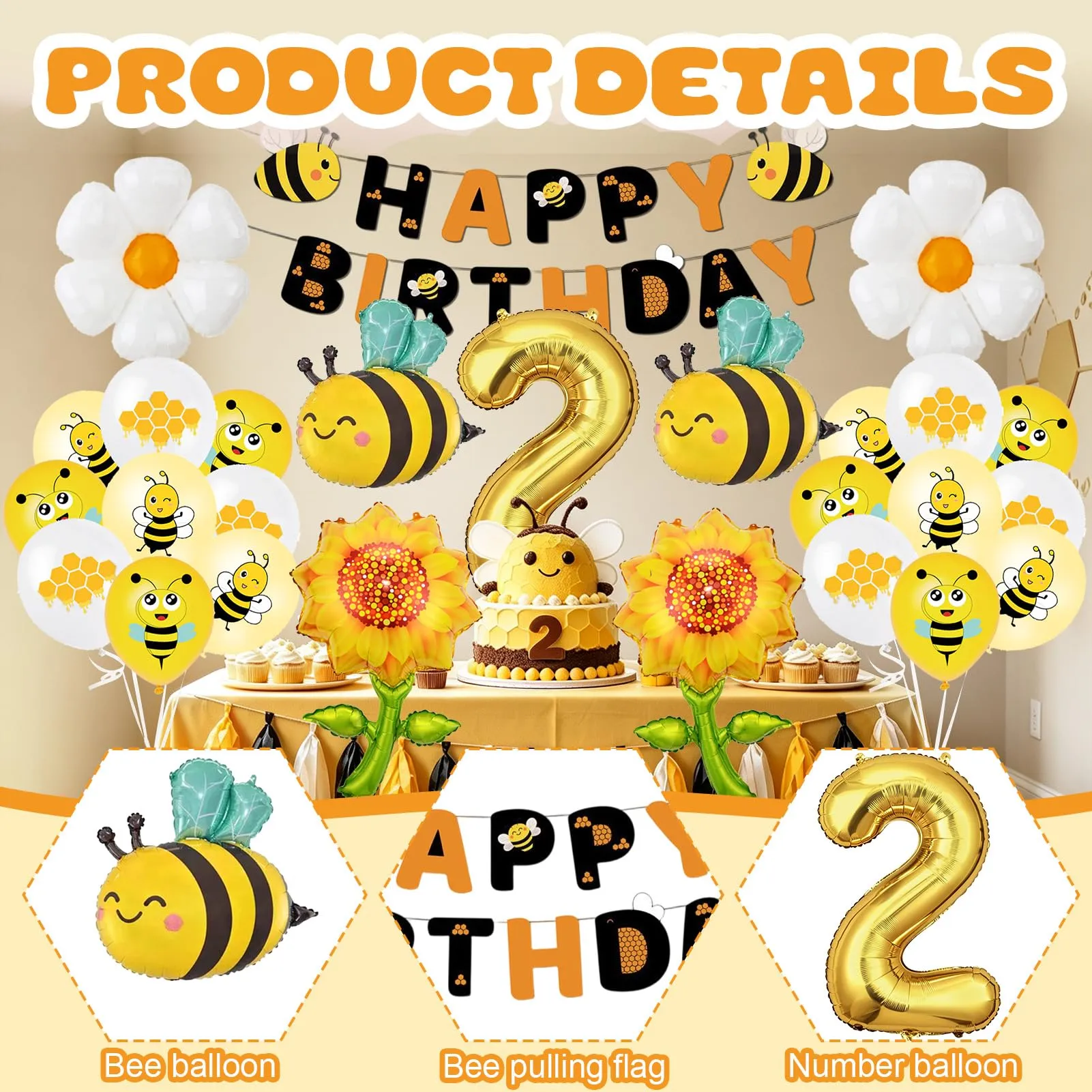 29PCS Decorazioni Palloncini Ape 2 Anni,Palloncinis Compleanno apes - immagine 4