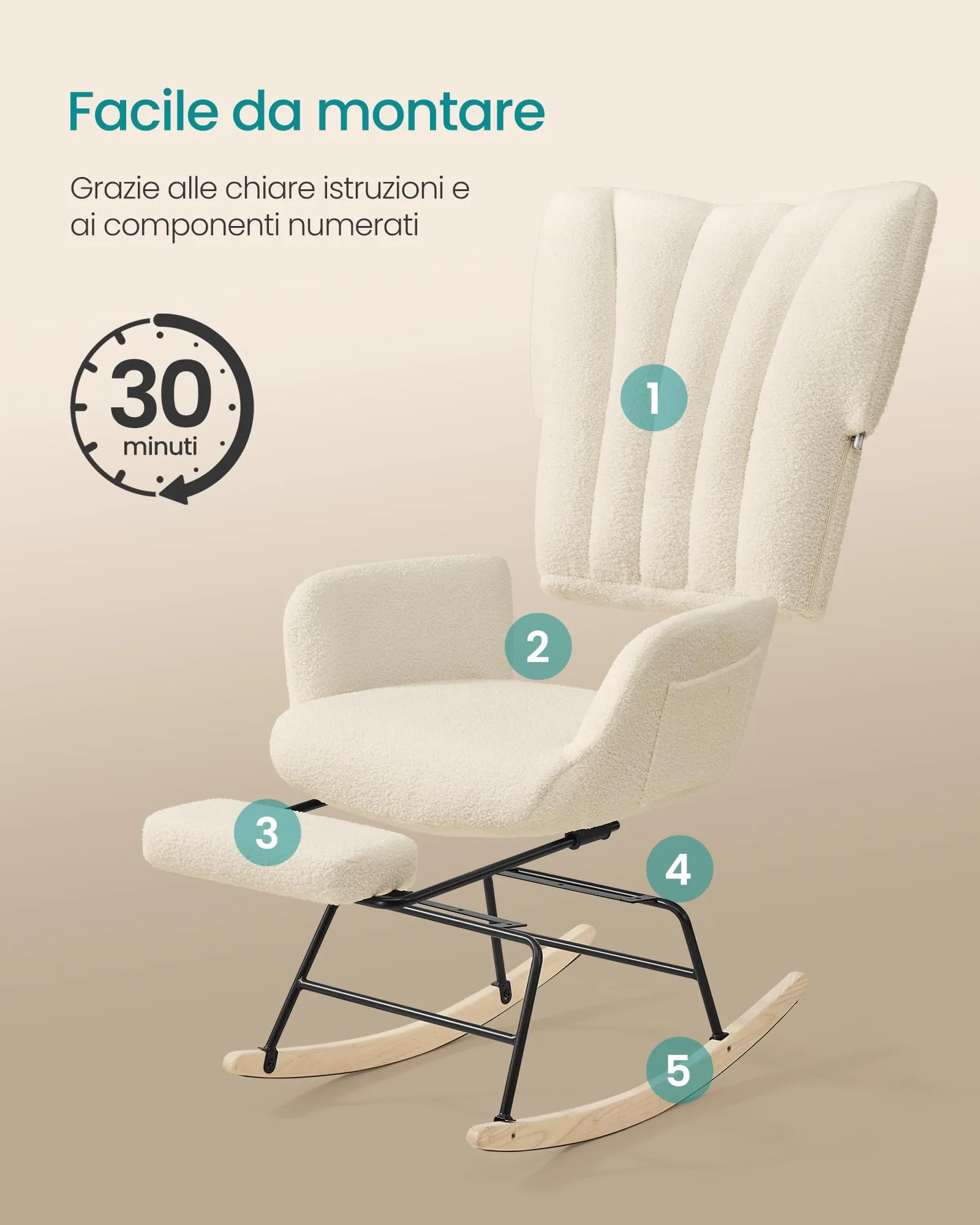 SONGMICS Sedia a Dondolo, Poggiapiedi Estraibile, Cuscino Rimovibile - immagine 6
