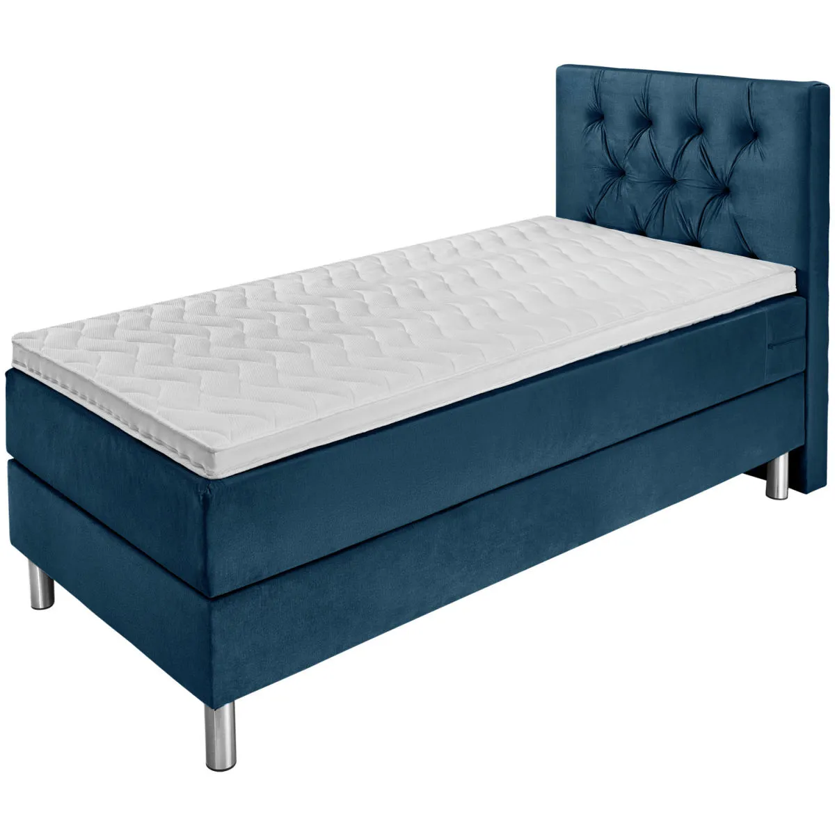 VEGA Letto Boxspring Premium velluto, testiera Chesterfield; 90x200x69 cm (LxLxH); blu scuro; duro - immagine 1