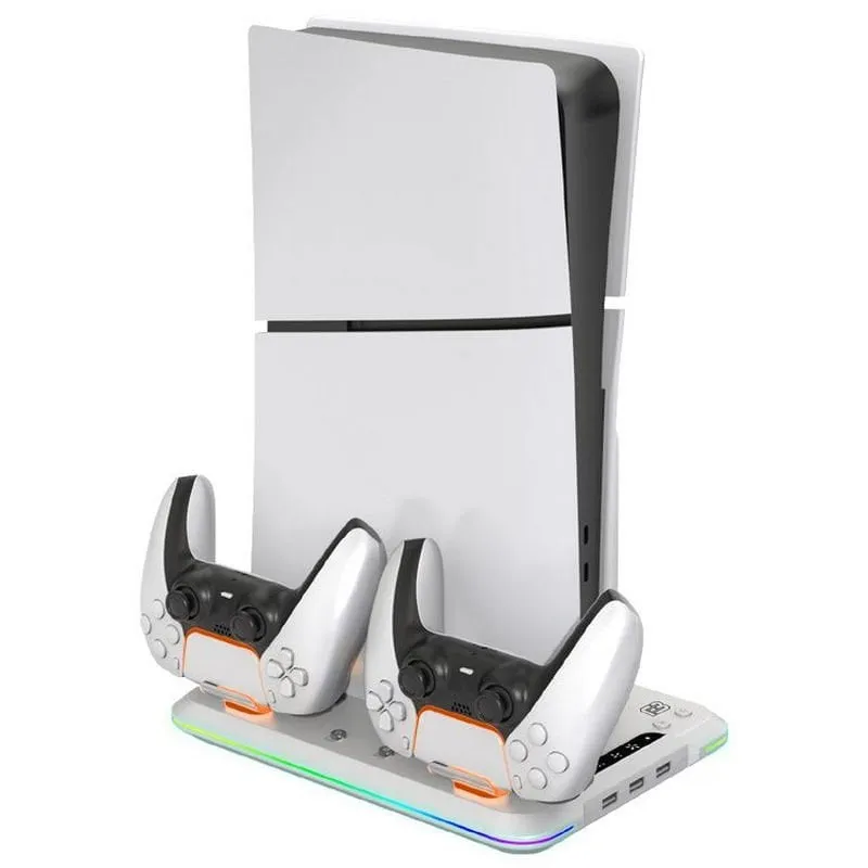 Base multifunzione LED RGB Blackfire con ventilazione e 2 supporti di ricarica DualSense per PS5 Slim - immagine 1