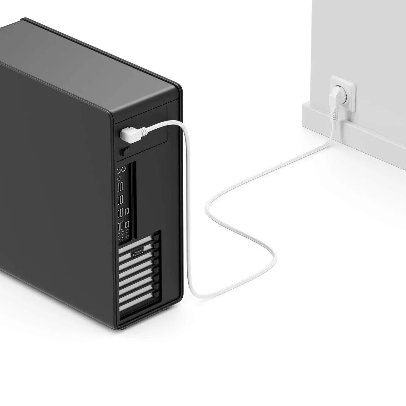 deleyCON 1,5m Cavo Alimentazione Corrente Linea con Spina Tipo F (CEE 7/7) 90° Angolato a Presa C13 90° Angolata Destra PC Computer Monitor Stampante Proiettore - Bianco - immagine 5