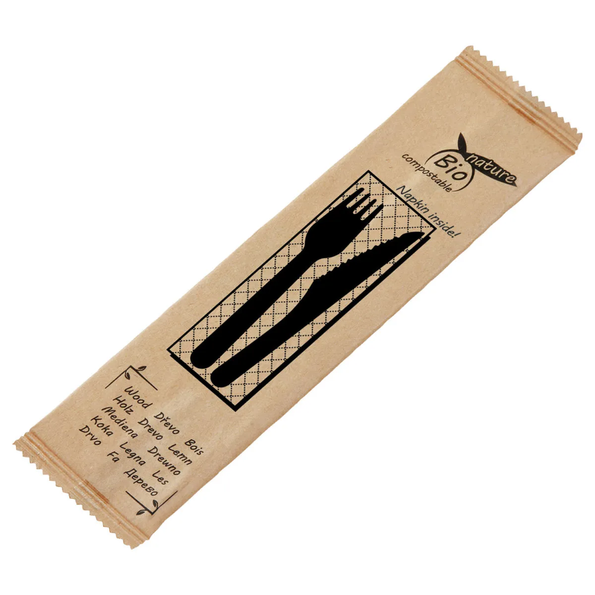 60x WIMEX Posate monouso Betulla imbustate biodegradabili; 16 cm (L); marrone; 60 set / Pacco - immagine 1