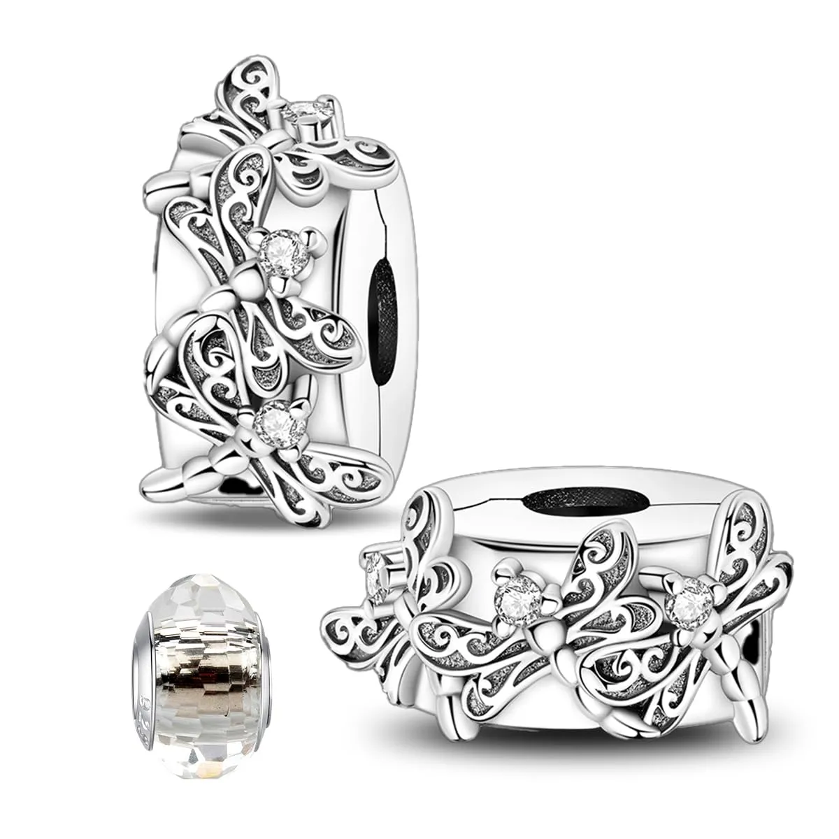 LNQOBU Clip/Stopper Charms per Bracciale Argento 925 Pave Cubic Zirconia Bead Stella Luna Farfalla Blu Gioielli Regalo per Donna - immagine 1