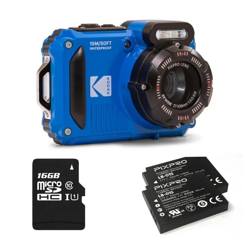 Fotocamera digitale Kodak Pixpro Pack WPZ2 Blu + 2 batterie + 1 scheda SD da 16 GB - immagine 1