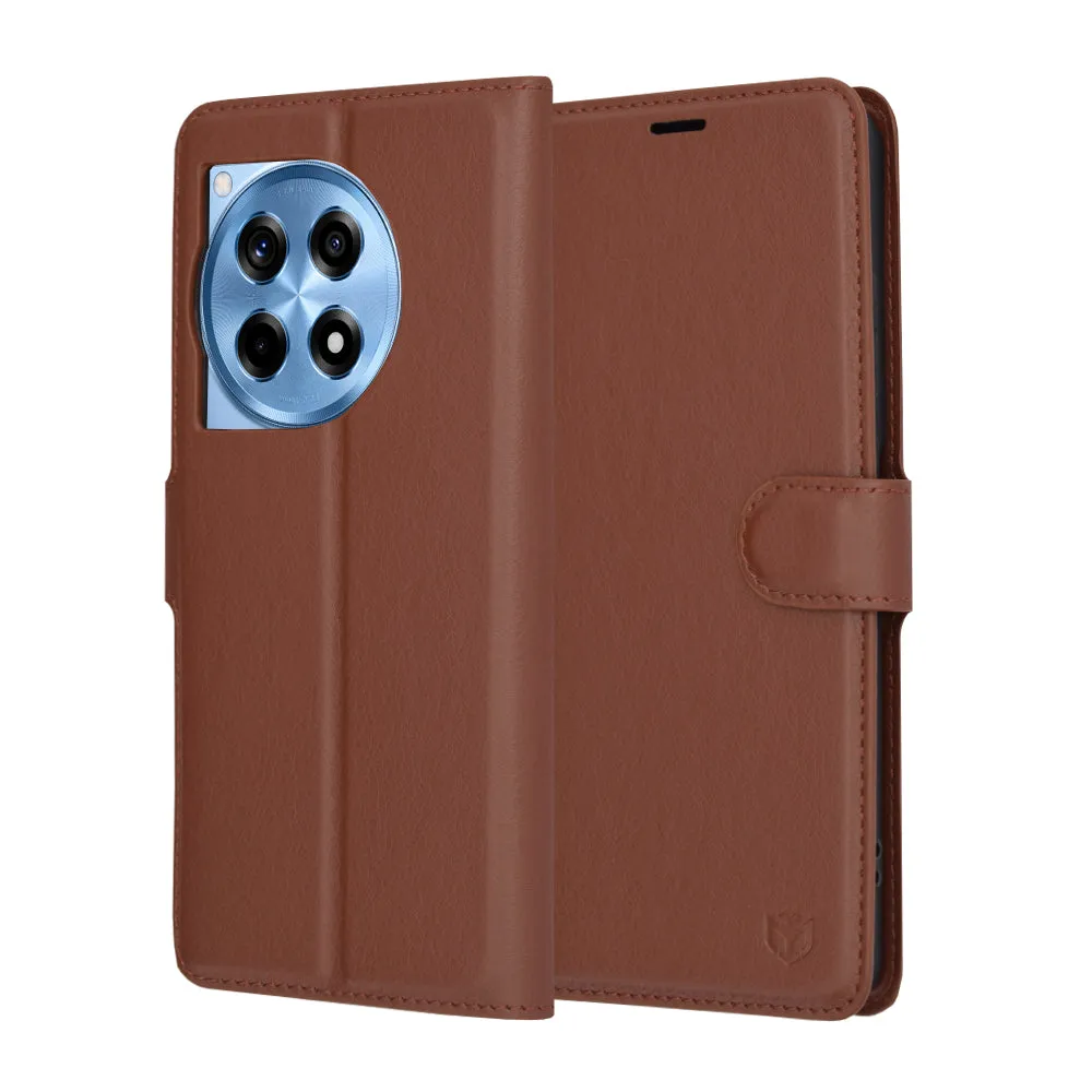 Custodia per OnePlus 12R, Techsuit, Leather Folio, Marrone - immagine 1