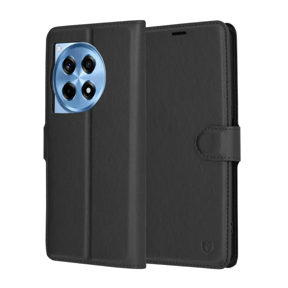 Custodia per OnePlus 12R, Techsuit, Leather Folio, Nera - immagine 1