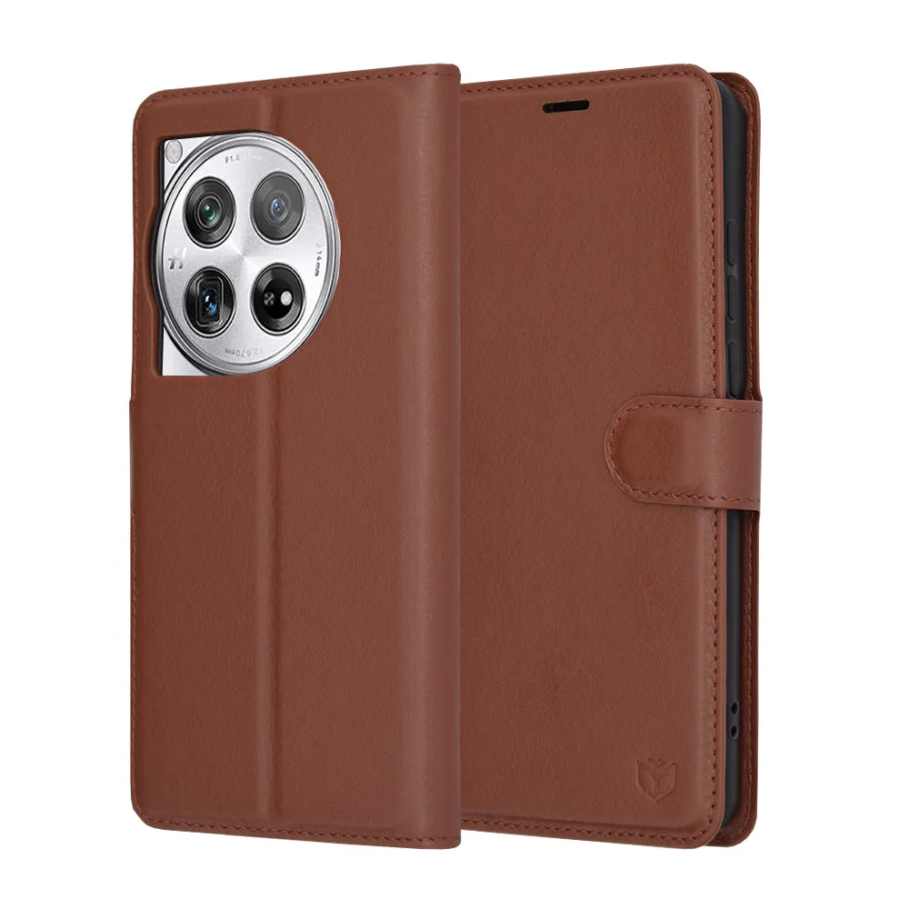 Custodia per OnePlus 12, Techsuit, Leather Folio, Marrone - immagine 1
