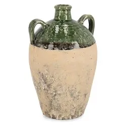 Vaso terracotta (21,5x19,5x33,5cm) Anfora 2 manici RUNE Verde e Beige 0792302 - immagine 1