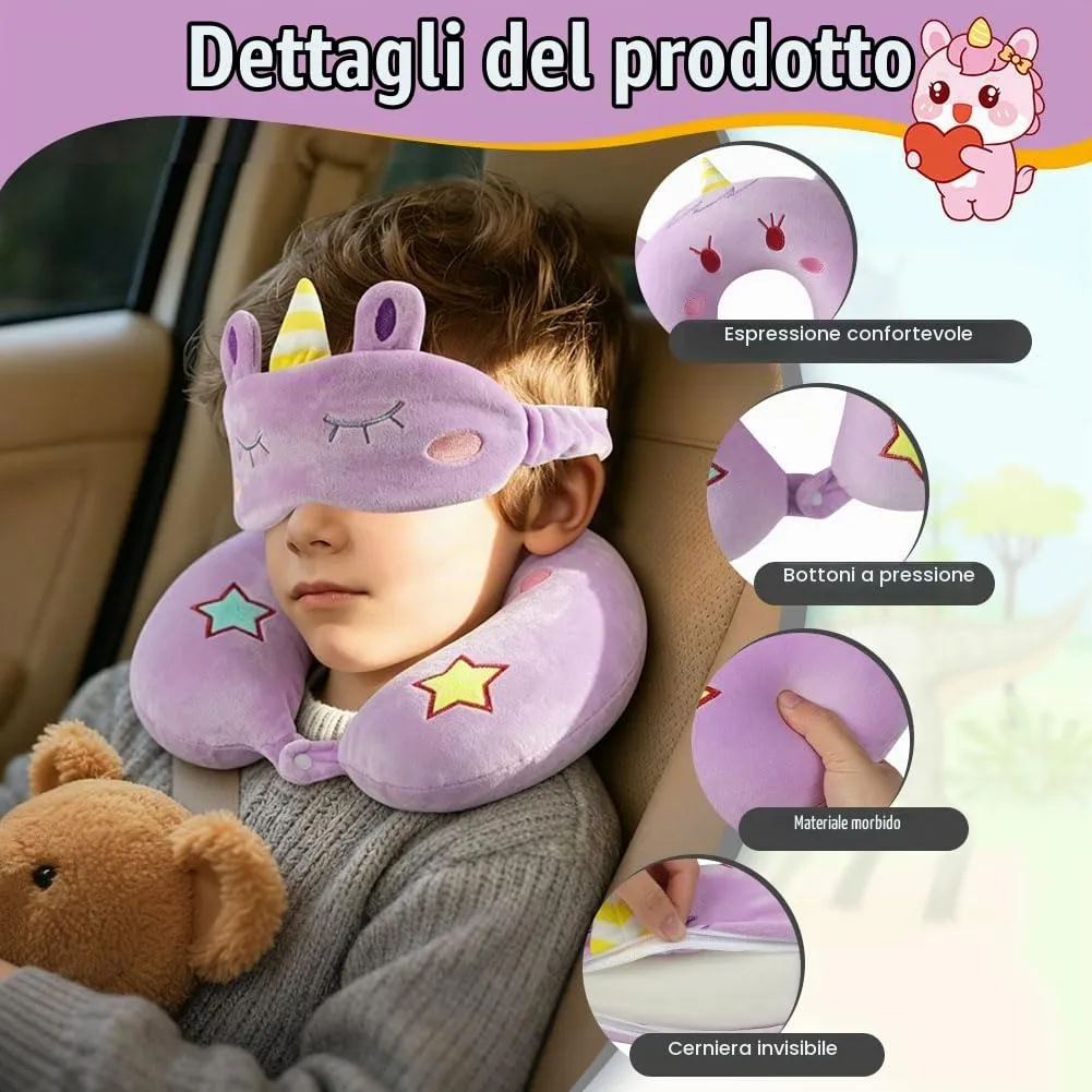 Alaoo Cuscino da Viaggio per Bambini, con Benda sull'occhio,Unicorno Viola - immagine 3