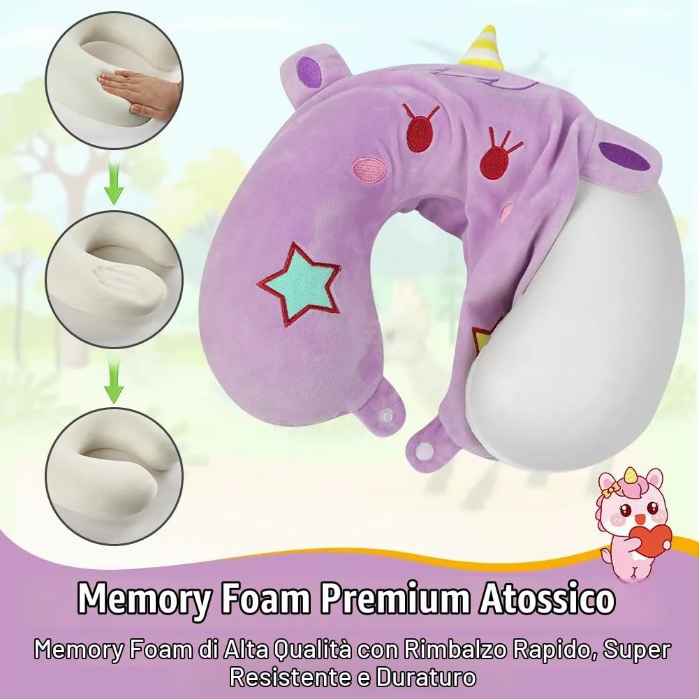 Alaoo Cuscino da Viaggio per Bambini, con Benda sull'occhio,Unicorno Viola - immagine 4