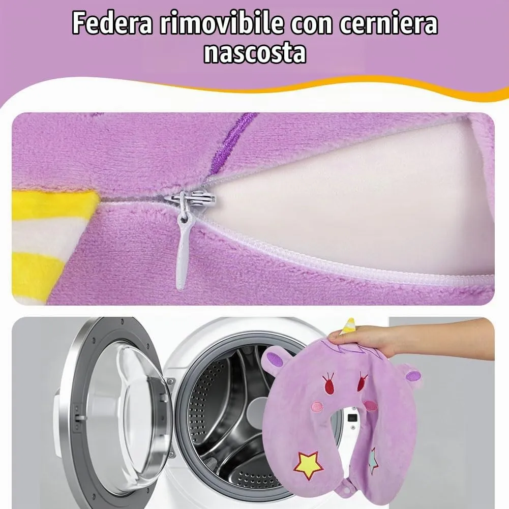 Alaoo Cuscino da Viaggio per Bambini, con Benda sull'occhio,Unicorno Viola - immagine 5